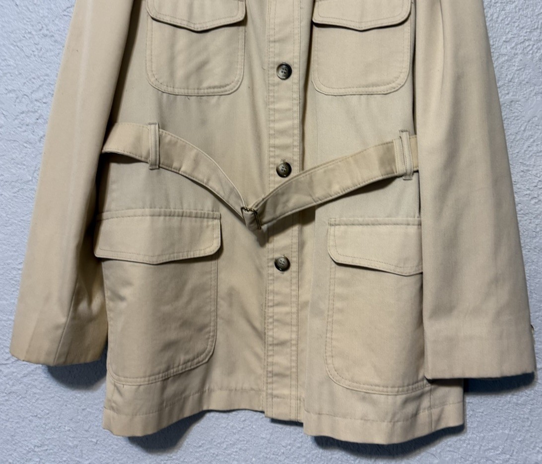 Vintage John Weitz Jacket Mens 44 Tan Beige Zip Windbreaker with Belt 70s