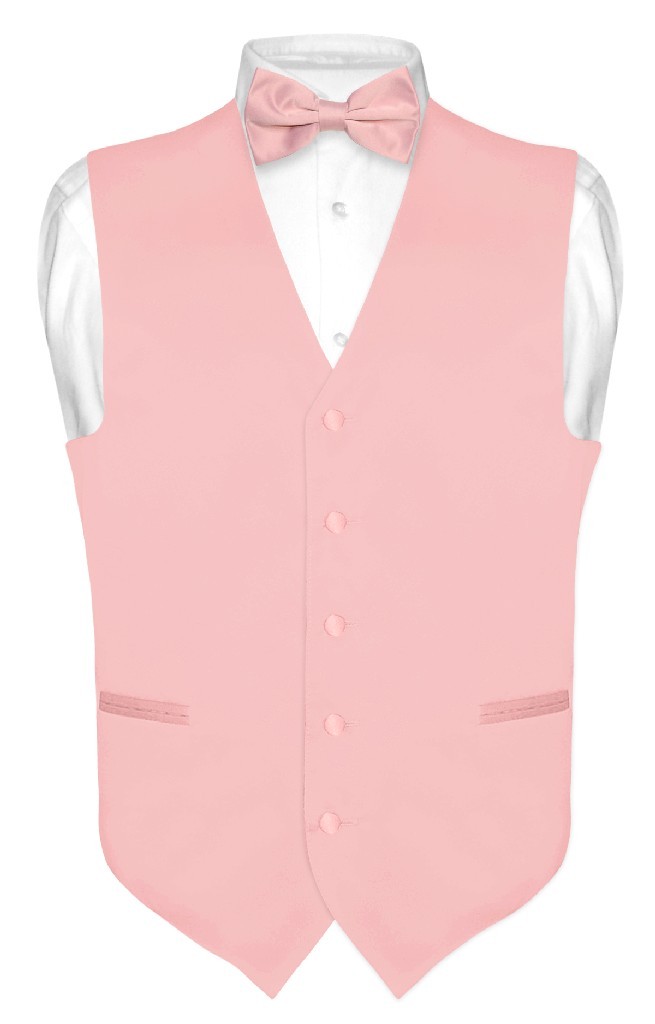 Men’s Dress Vest BOWTie Hanky BLUSH DUSTY ROSE PINK Bow Tie Set for Suit Tuxedo
