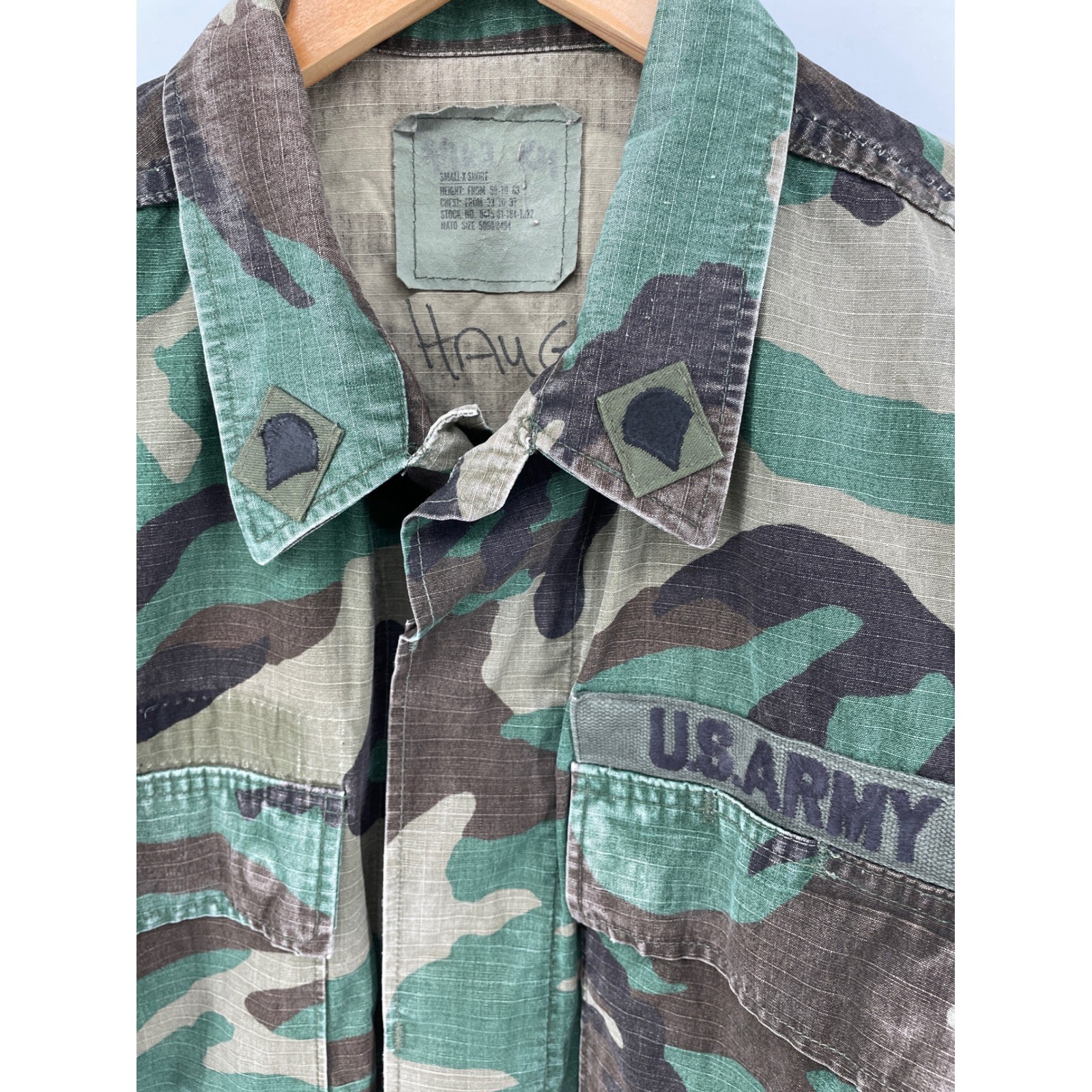 US Army Woodland Camo Combat Coat Mens Small X-Short Green BDU Vintage Military
