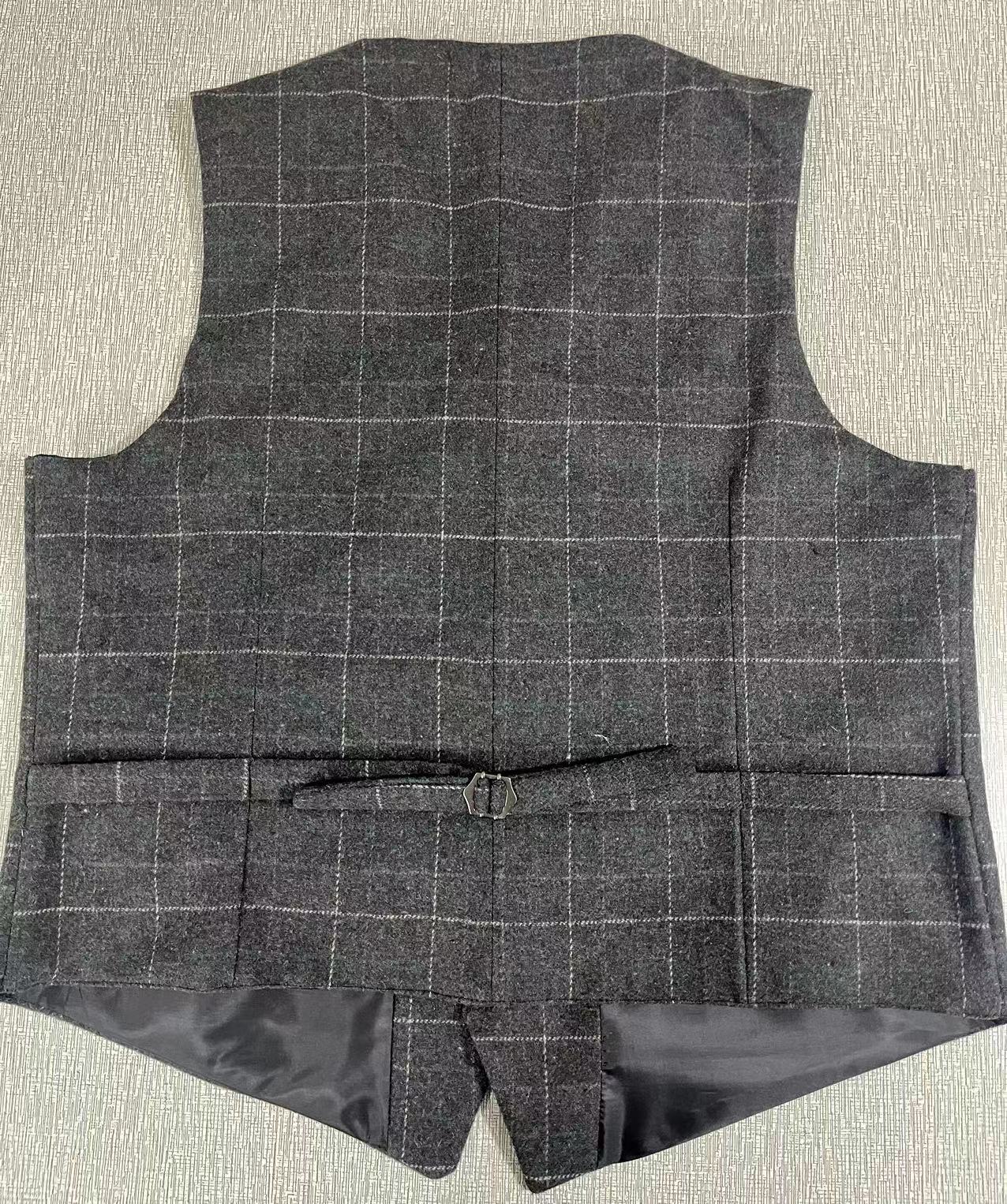 Mens Suit Waistcoat Tweed Vest Plaid Wedding Vintage Wool Hunting Windowpane 3XL