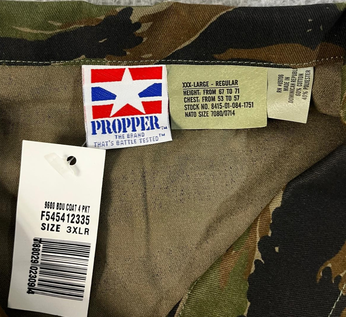 Propper Combat Coat Mens XL Camouflage Tiger Stripe Military Jacket Long Sleeve
