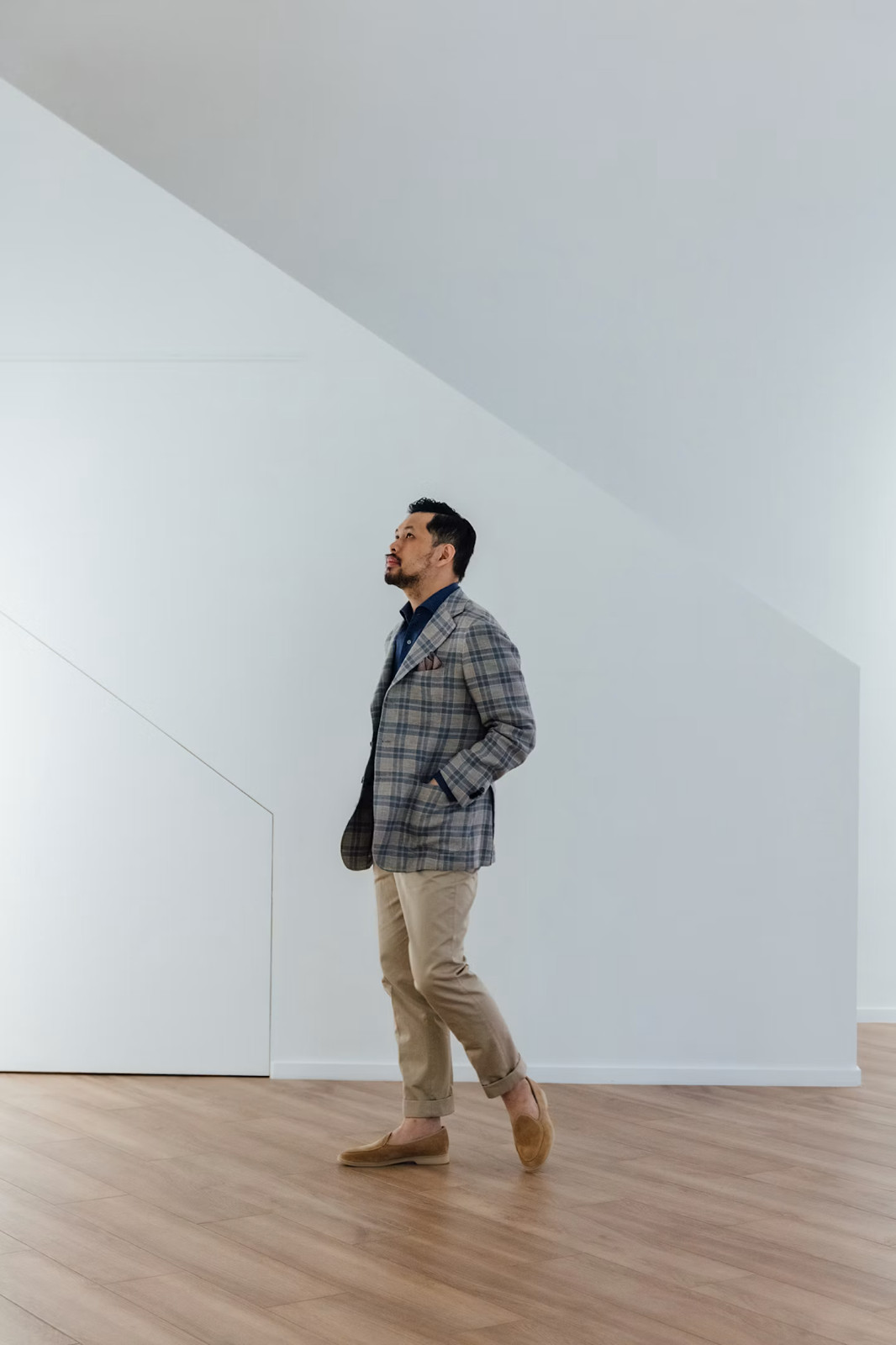The Armoury Model 3 Jacket with Solbiati Wool-Linen Taupe Blue Check Jacket IT48