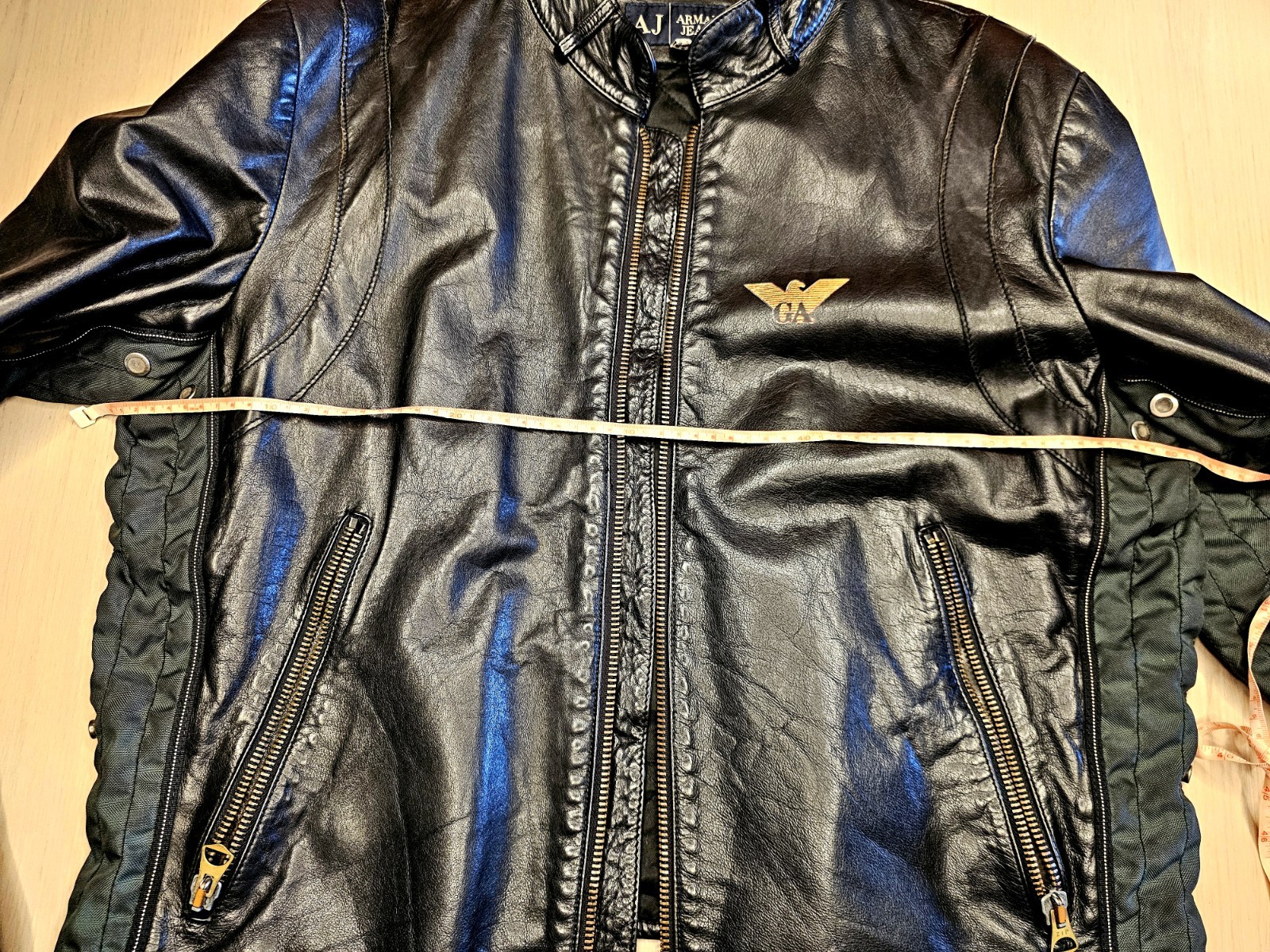 armani jeans men’s, black leather biker/army size XL, perfect condition