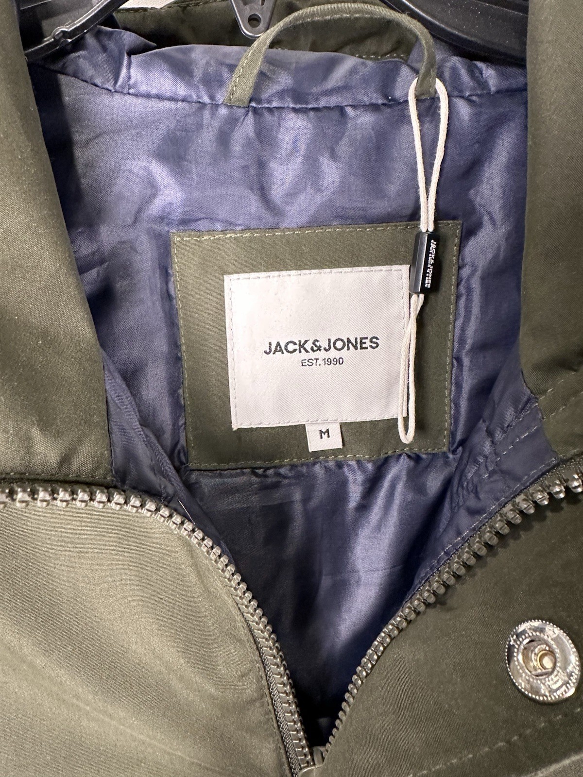 Jack & Jones Mens Hooded Parka Jacket Coat Quilted Inside Olive Green Medium