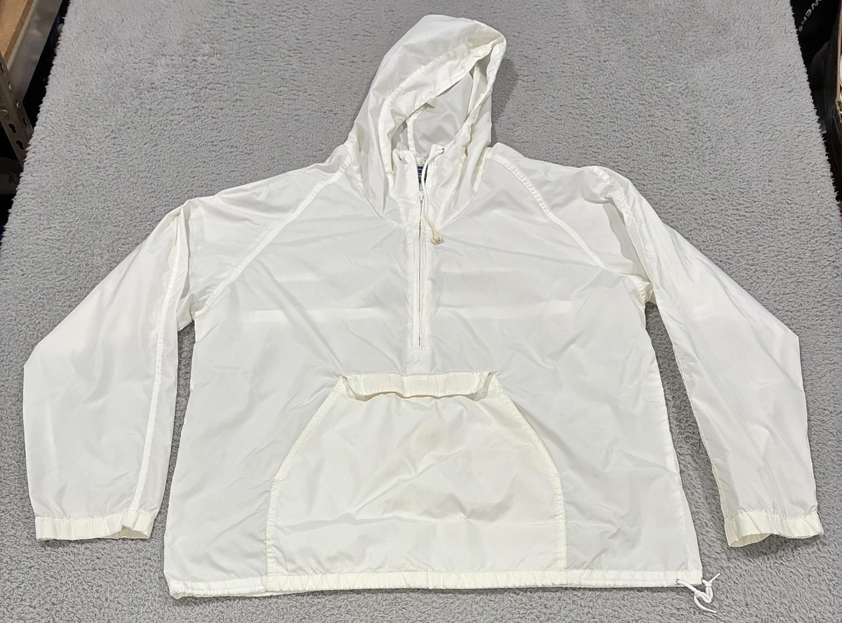 Woolrich Jacket Mens Large White Anorak Hooded 1/4 Zip Pullover Lightweight