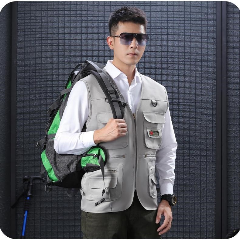 Multi Pocket Cargo Vest Mens Utility Fishing Hiking Outdoor Gilet Waistcoat Tops