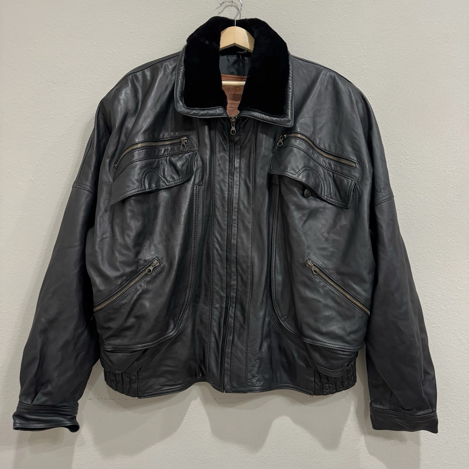 Pollini Italy Men’s Leather Bomber Jacket Size 52, US 42