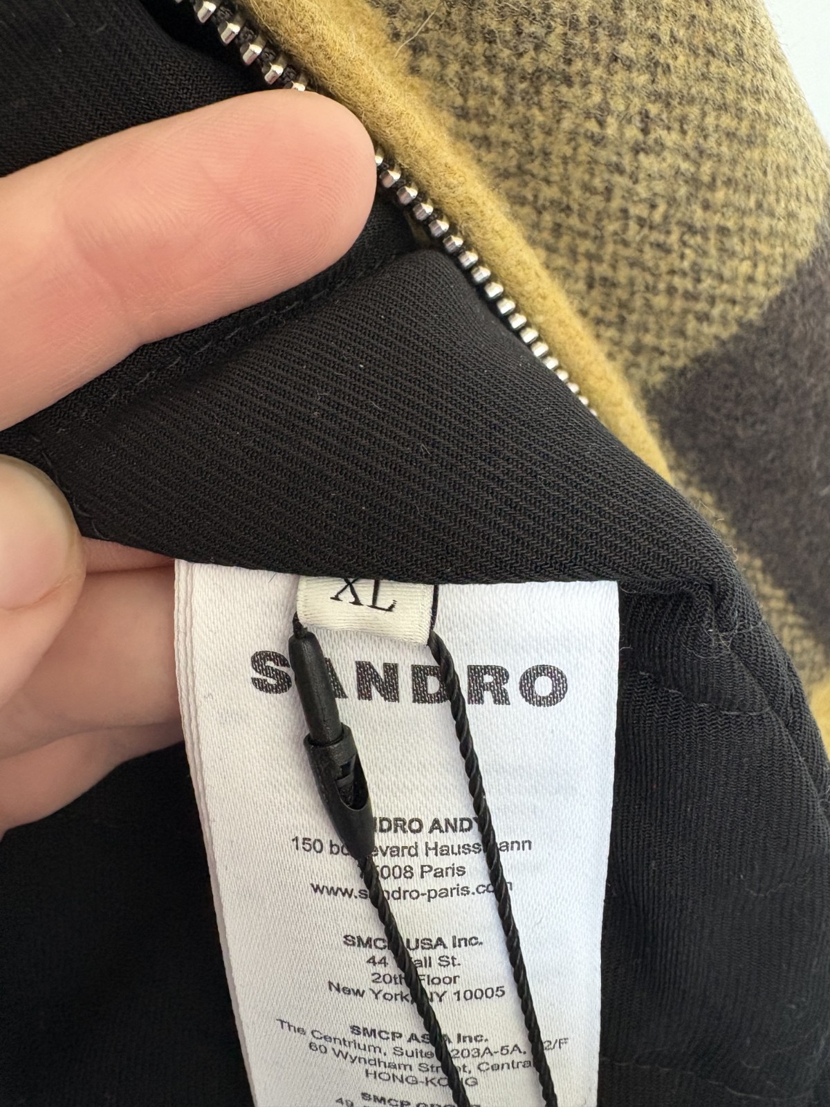Sandro Men’s Yellow/Brown Plaid Zip Jacket Lined Spread Collar Size XL NWT