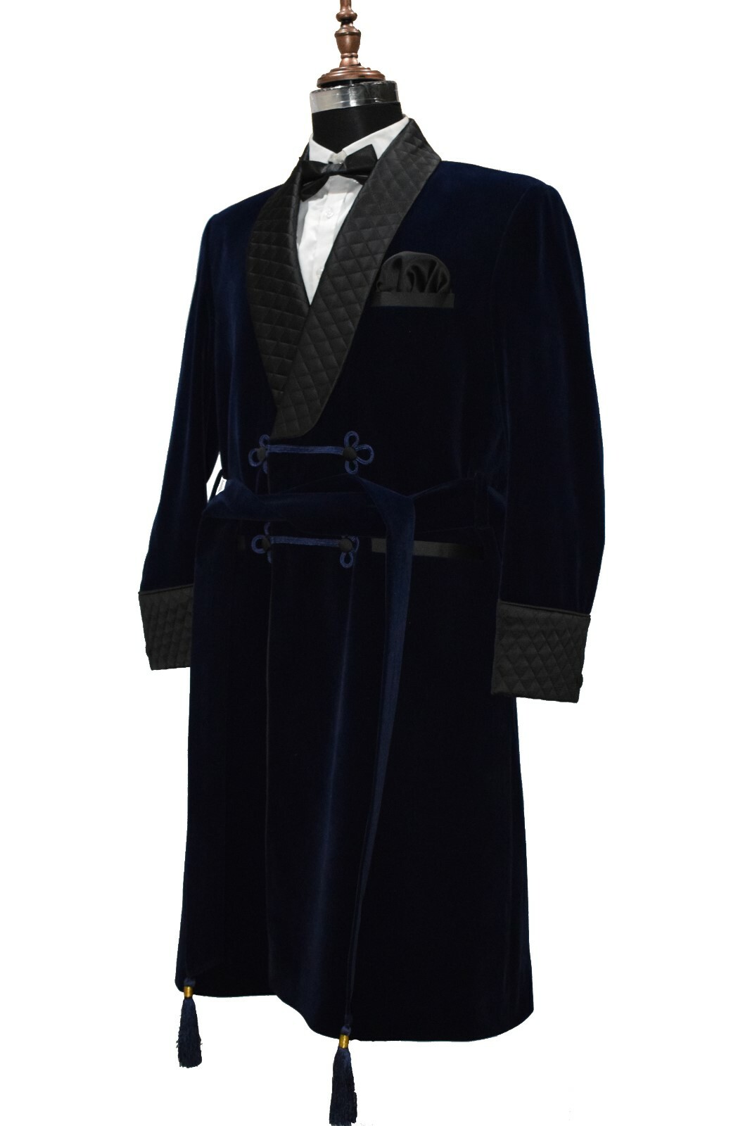 Men Navy Blue Smoking Jacket Designer Elegant Wedding Party Wear Long Coat