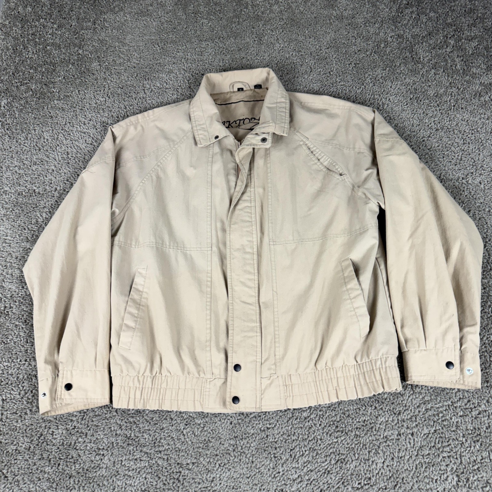 Vintage Oakton Ltd Jacket Mens Medium Beige Bomber Cotton Blend Lined Casual