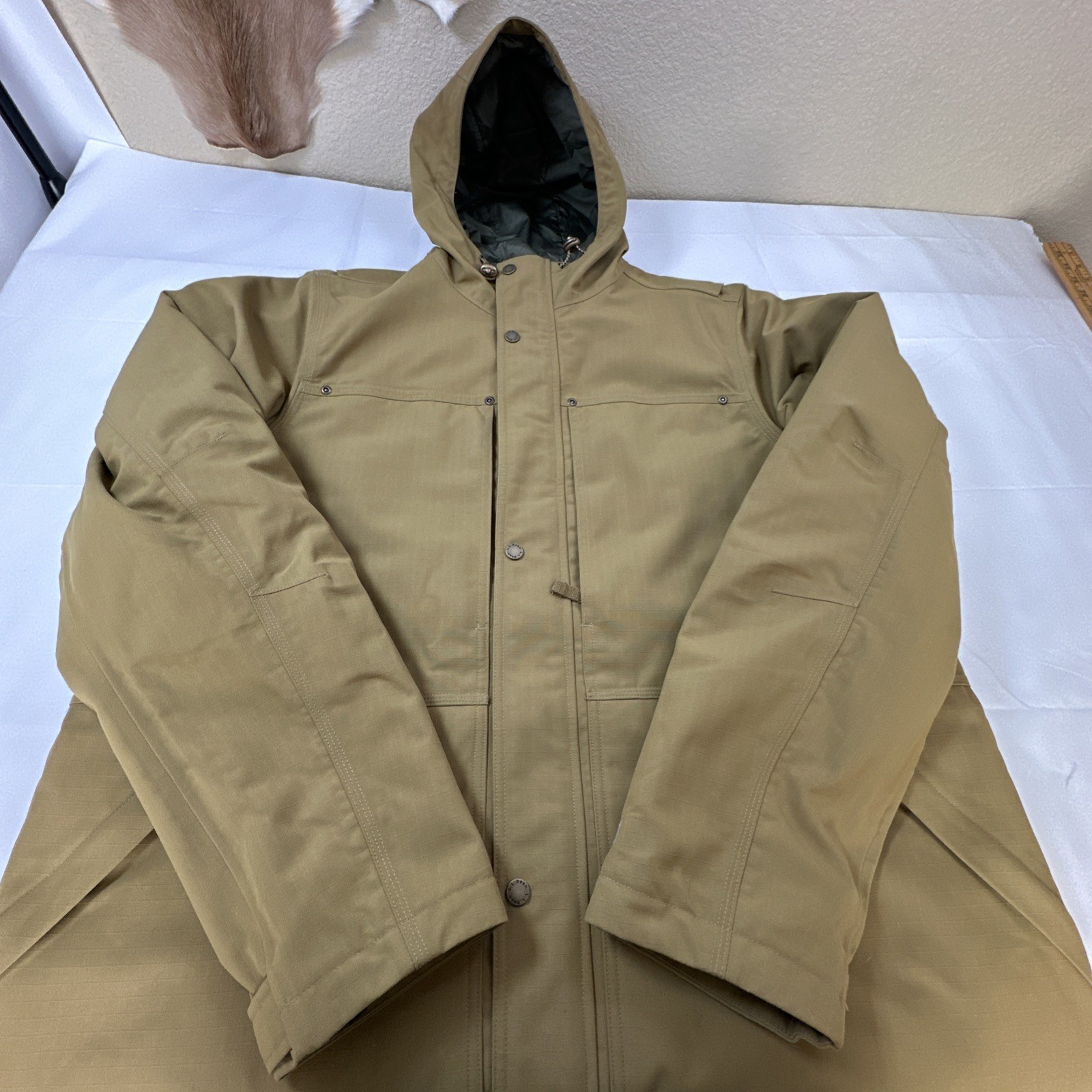 L.L. Bean Mens Parka Hoodie Jacket Waterproof All Season Removable Lined Tan XL
