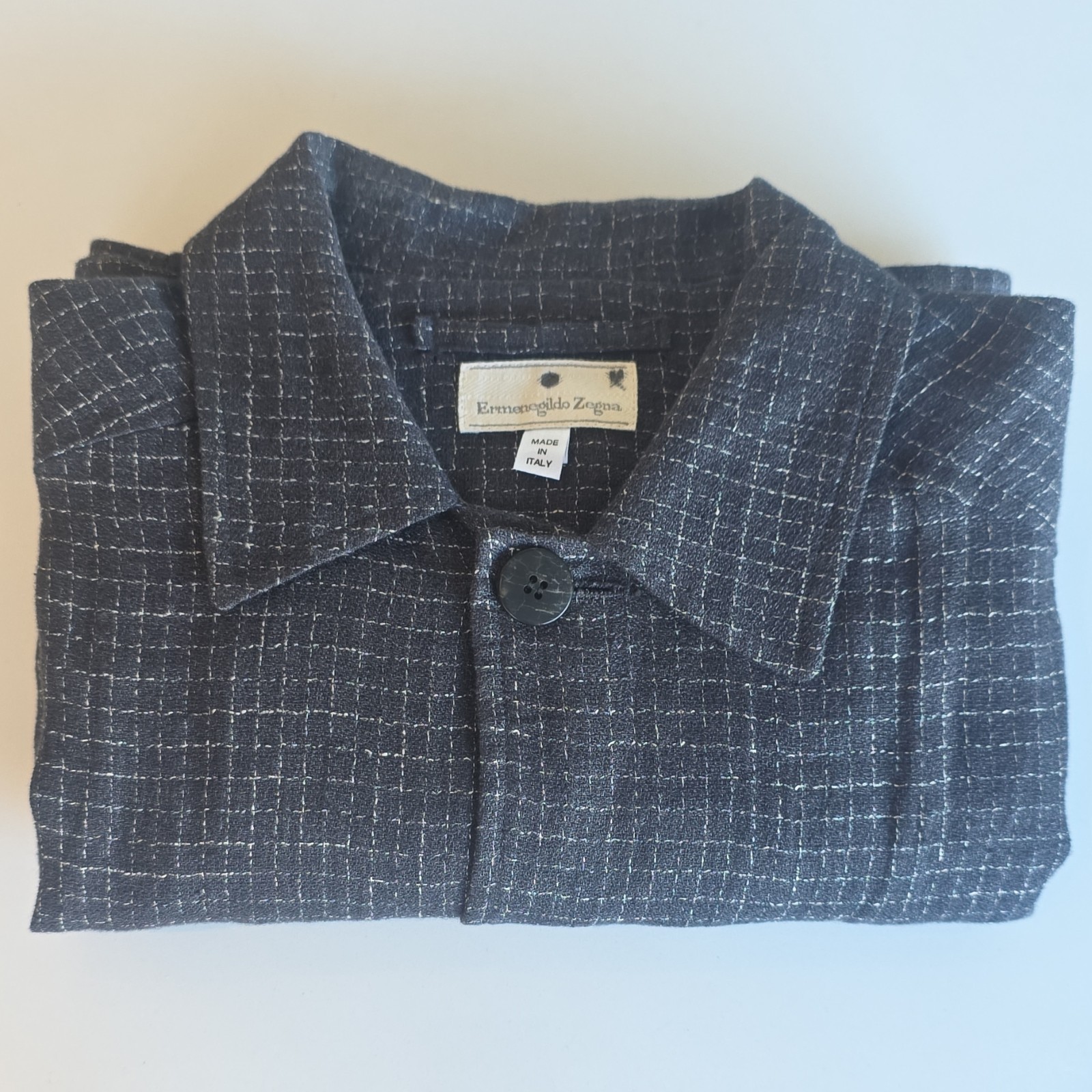 Ermenegildo Zegna Men’s Blue Check Wool Button-Front Jacket w/ Pockets 52