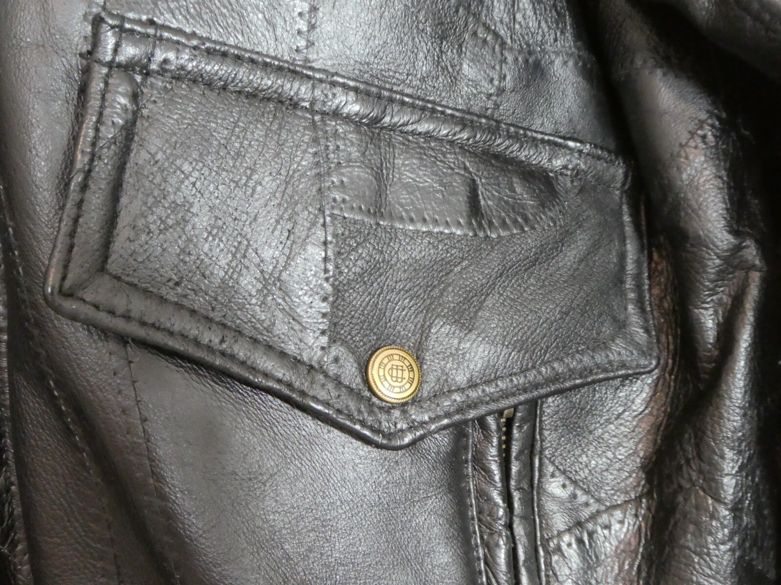 Vintage United States Navy Leather Bombers Jacket Black Sz. Large Full Zip Snaps