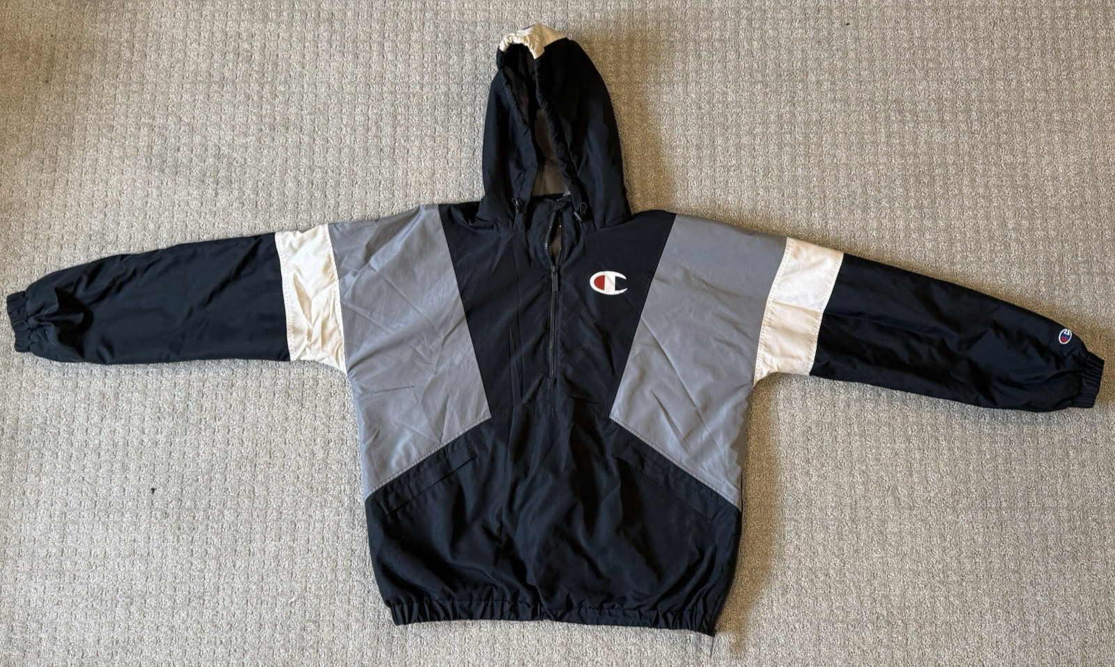 Champion Stadium Jacket Men’s Large L Black Windbreaker 1/2 Zip