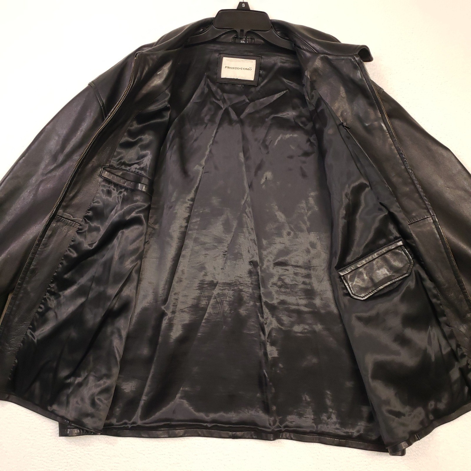 Pronto Uomo Leather Jacket Men XXL Black Full Zip Bemberg Lined Outerwear Bomber