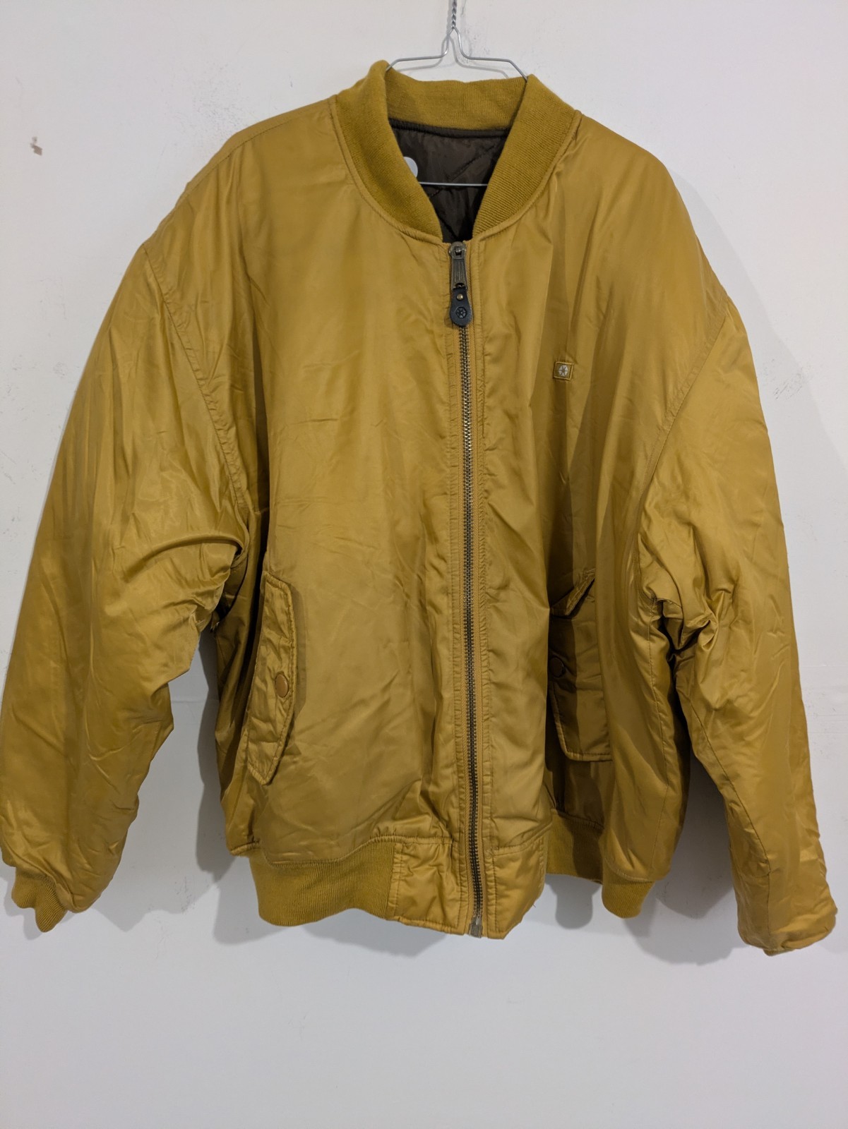 Men’s Reversible Quilted Bomber Jacket Brown/Tan Full Zip Pockets Size XL