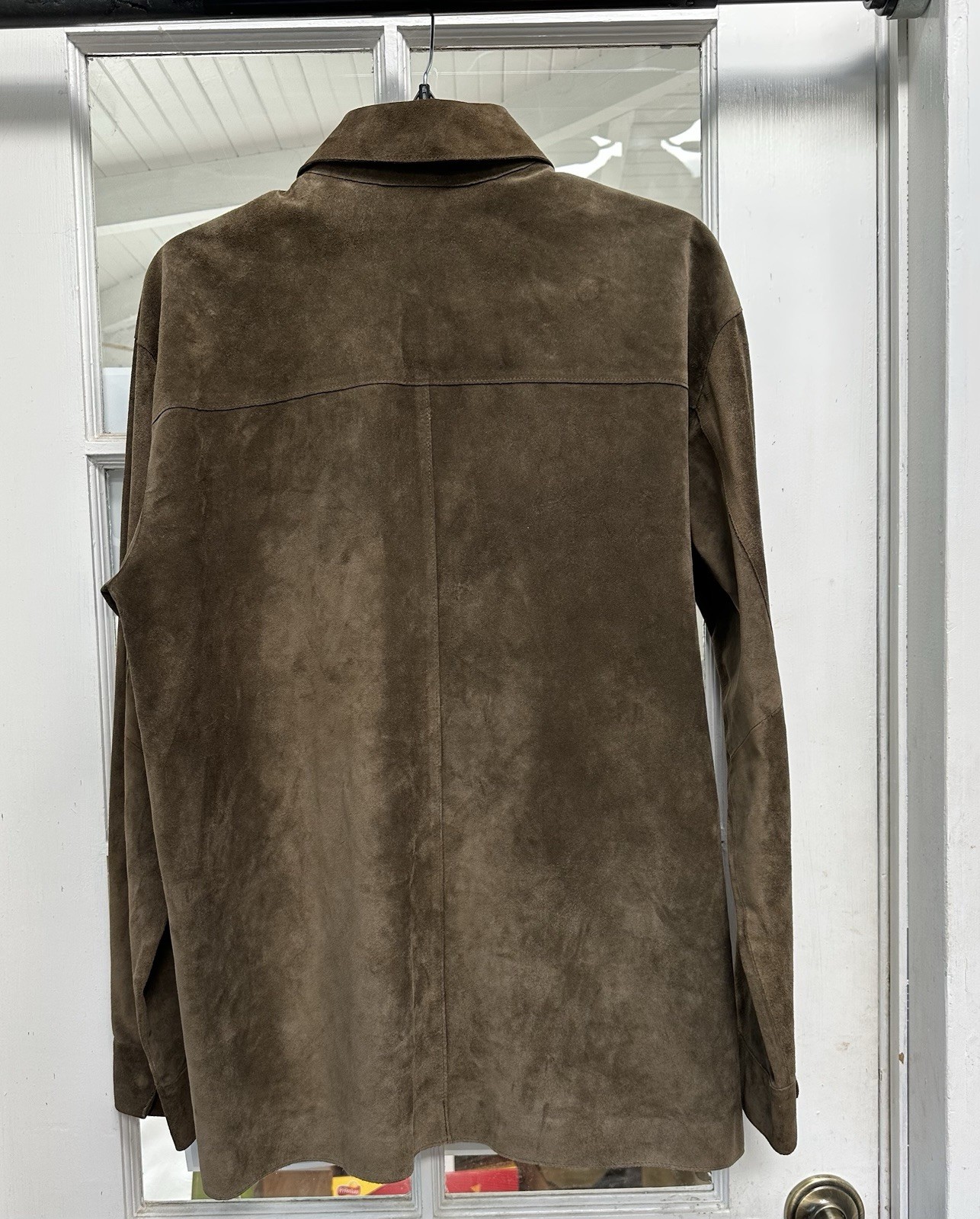 Andrew Marc mens suede leather jacket small olive brown