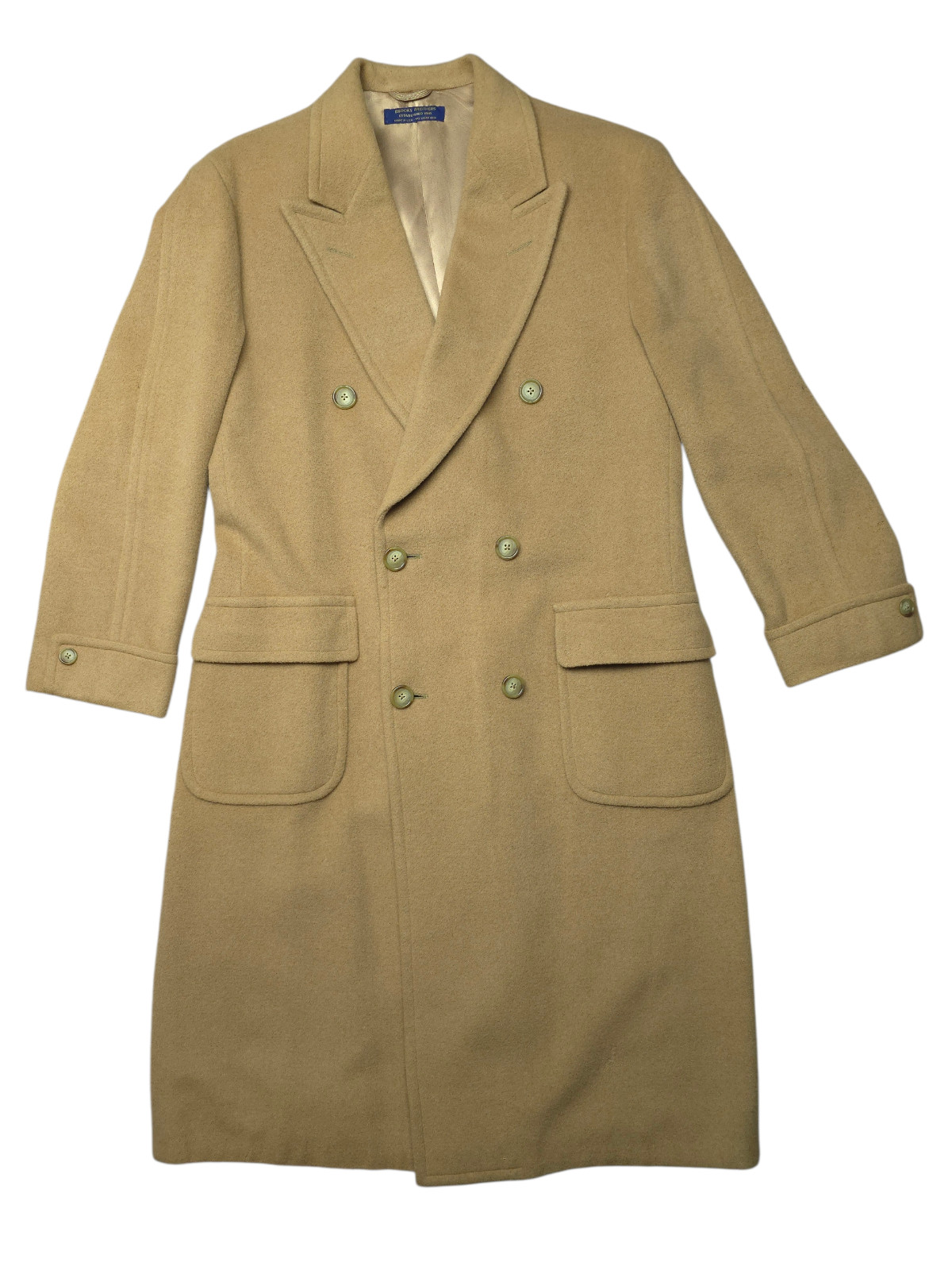 VTG Brooks Brothers Mens 42 Large Camel Hair Blend Double Breasted Coat Overcoat
