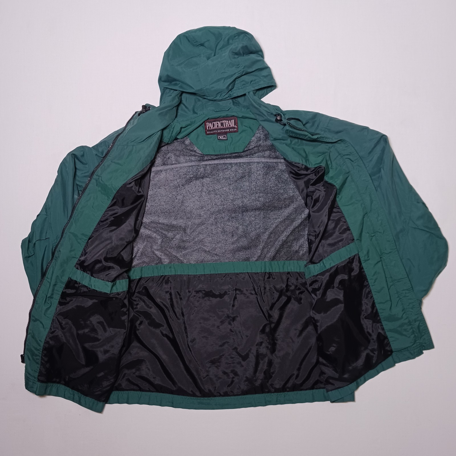 Vintage Pacific Trail Mens Windbreaker Jacket XL Teal Green Full Zip Hooded