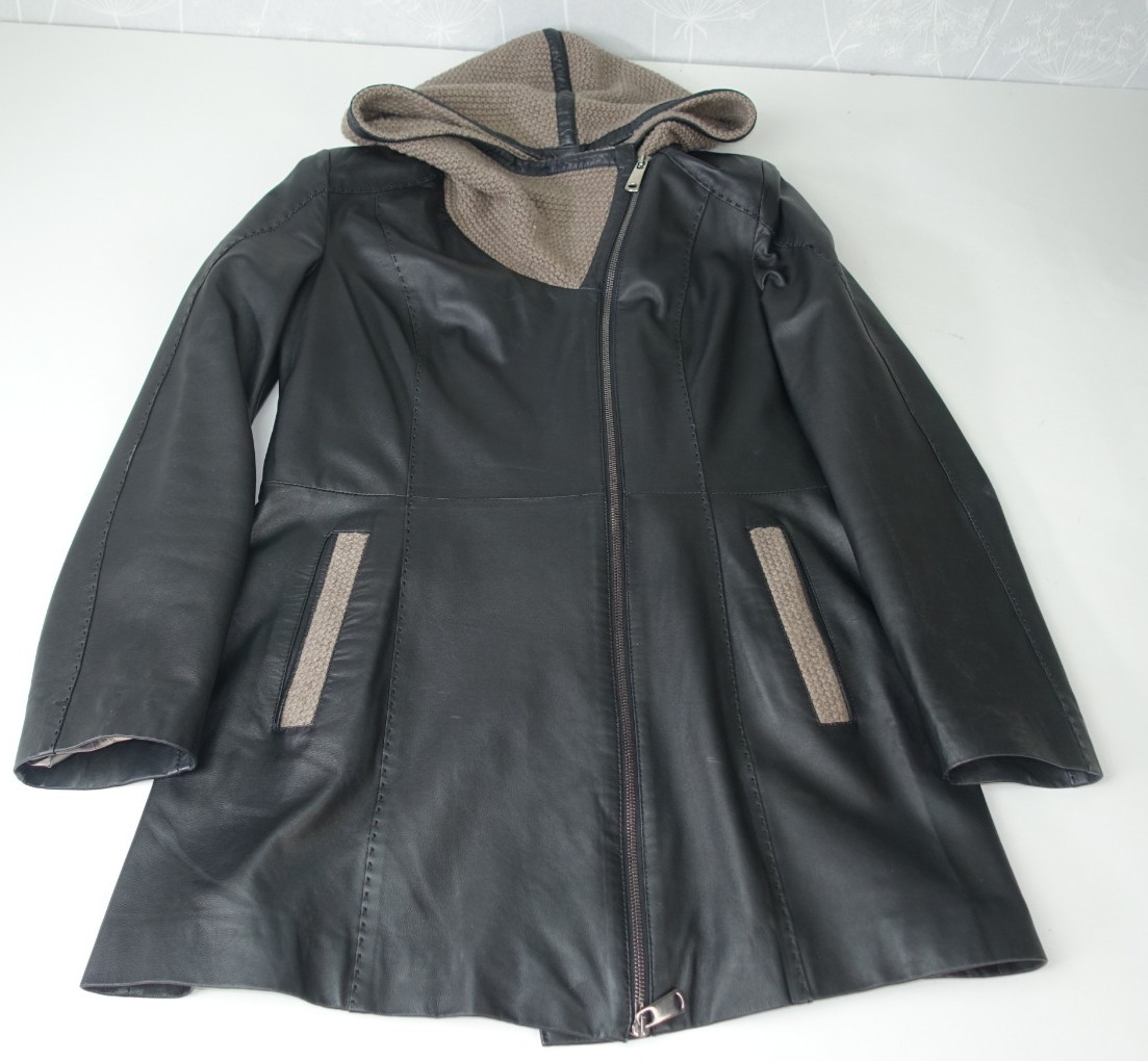 £1950 GIAN LUCA LEATHER LAMBSKIN WOVEN HOODED COAT ITALY 38 48 S ITALY