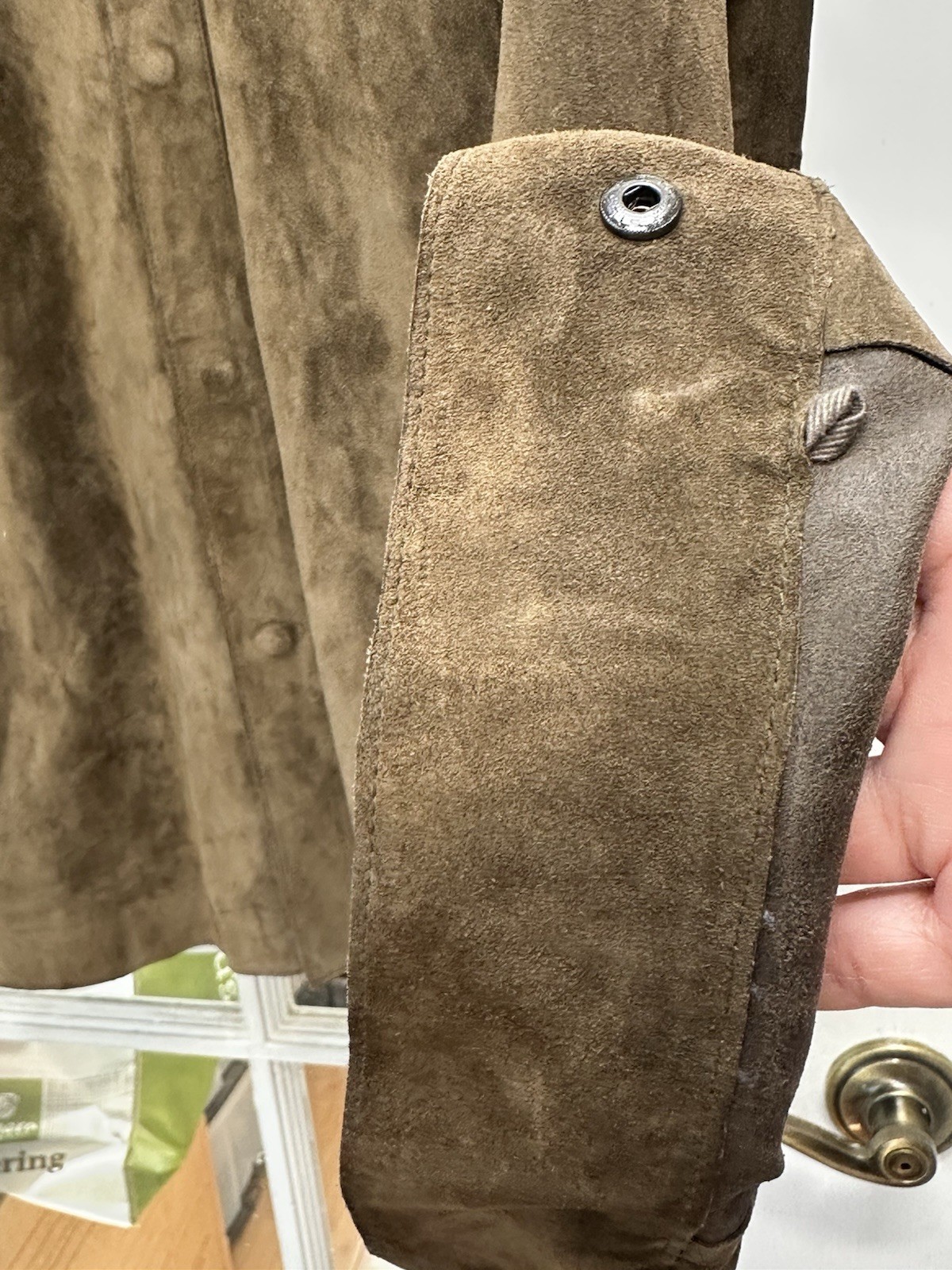Andrew Marc mens suede leather jacket small olive brown