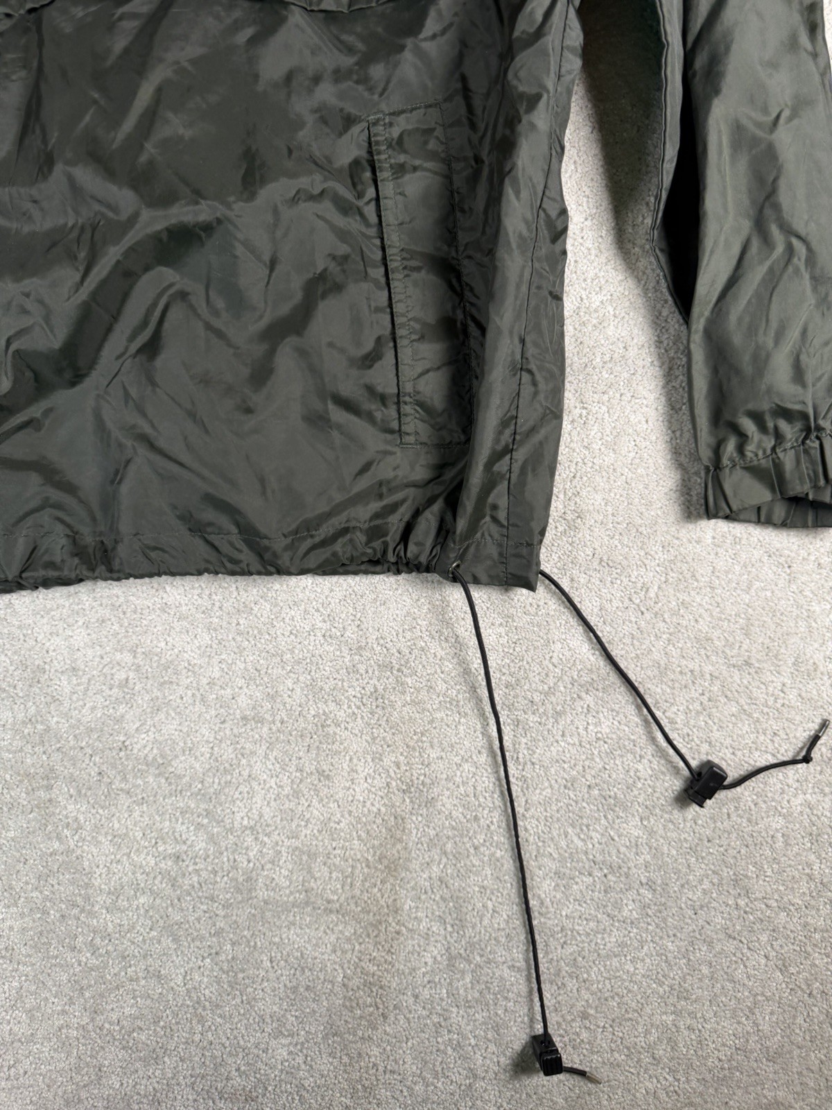 Vtg J Crew Oarsman Pullover Jacket XL Green Nylon Hooded Windbreaker Drawstring