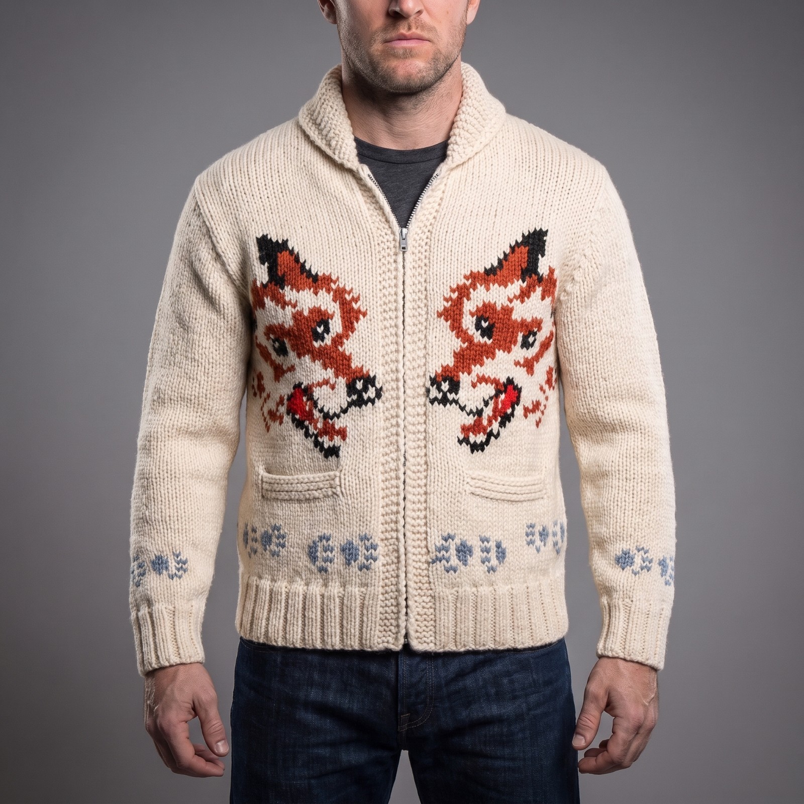 Wolf Knit Cardigan Mary Maxim Inspired Project Hail Nordic Canadian Sweater