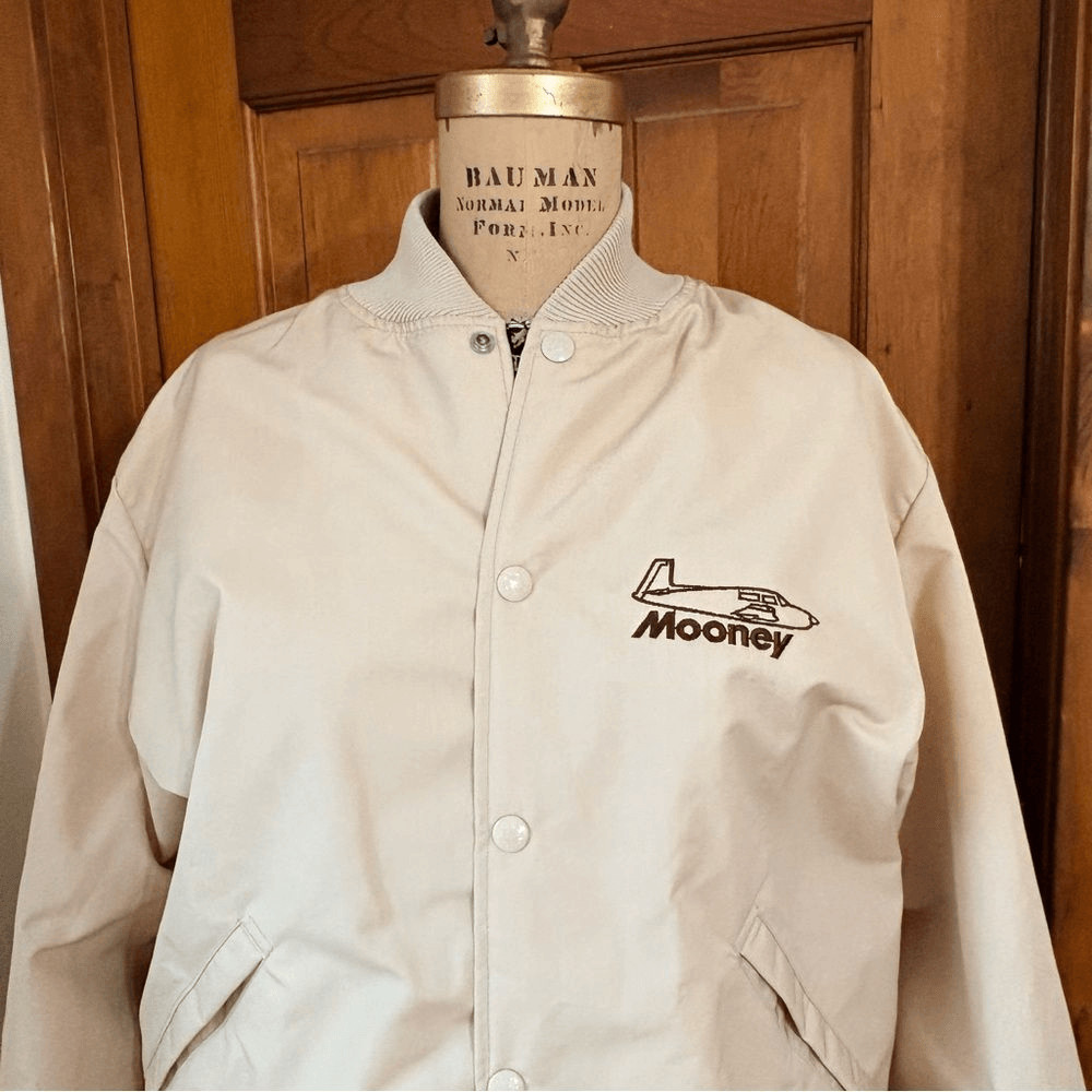 Vintage Mooney Aircraft Jacket Palm Beach Sports Tan Bomber Pilot Aviation Med.