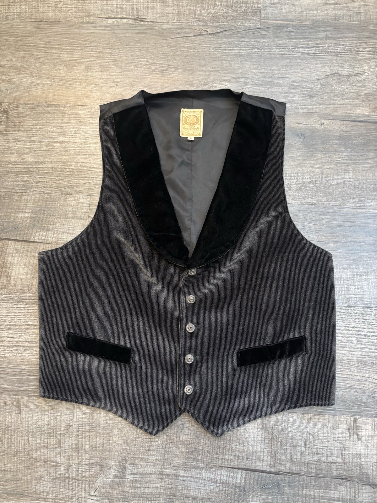 WAH Maker Vest Men’s LG Corduroy Black Made In USA Western C40