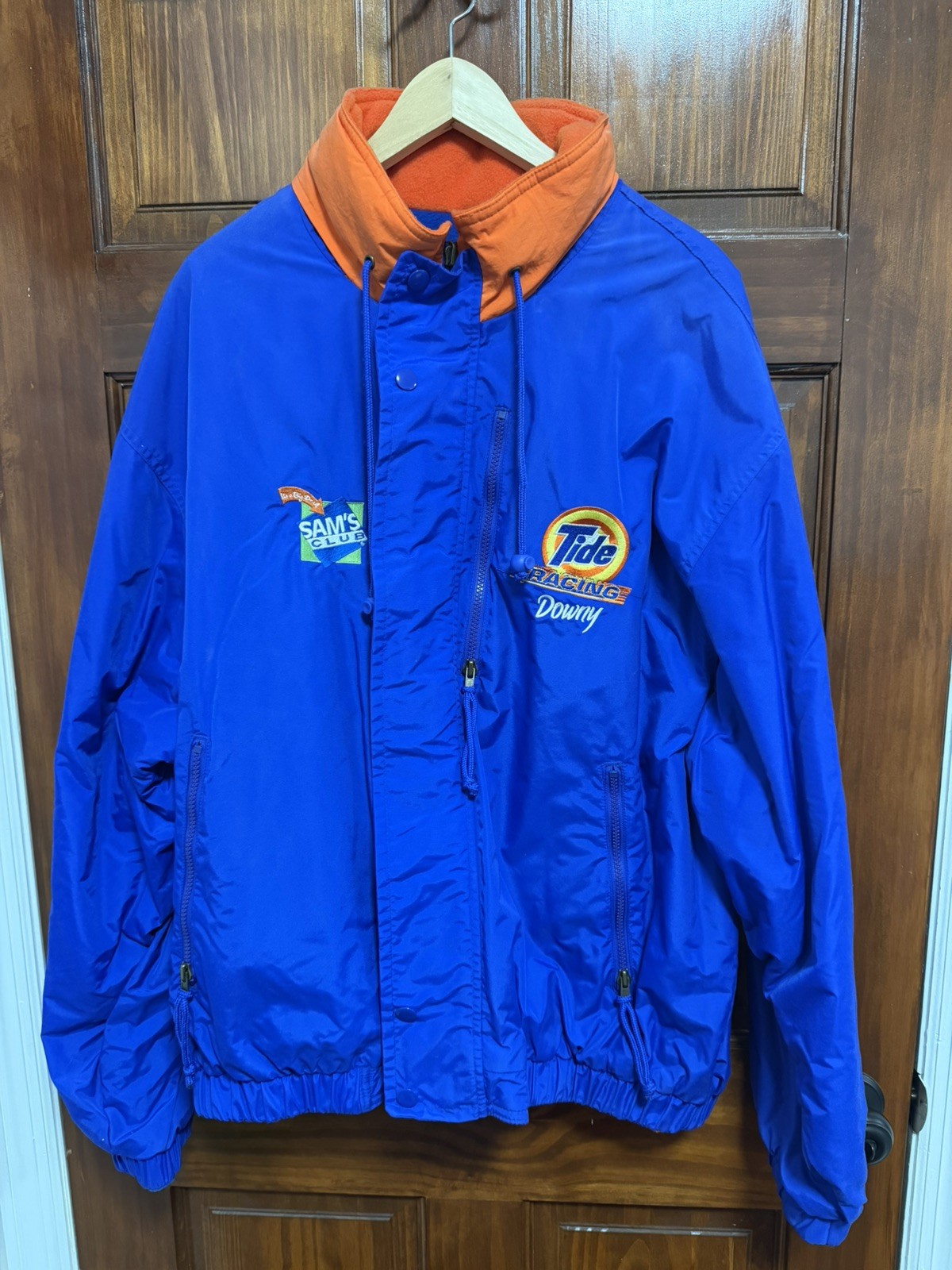Vintage Tide Racing Jacket Mens XL Reversible Hooded Downy Embroidered 90s