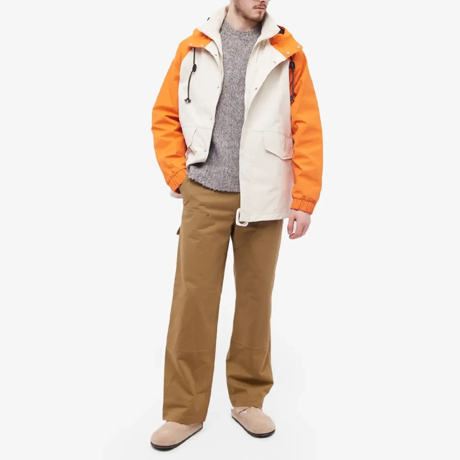 (NO CUSTOMS TAX) JW ANDERSON beige orange colorblock hooded parka jacket Medium