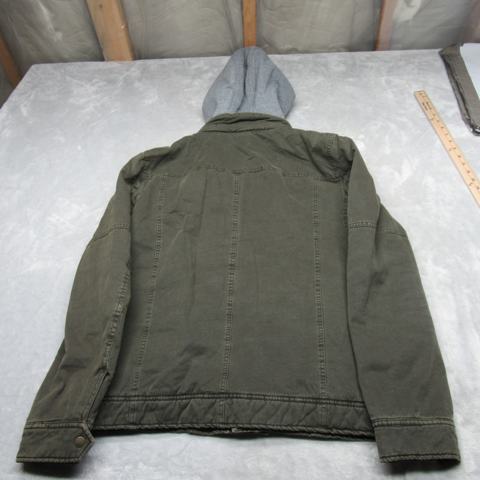 Levis Jacket Mens Medium Green Sherpa Lined Drawstring Hooded Field Full Zip
