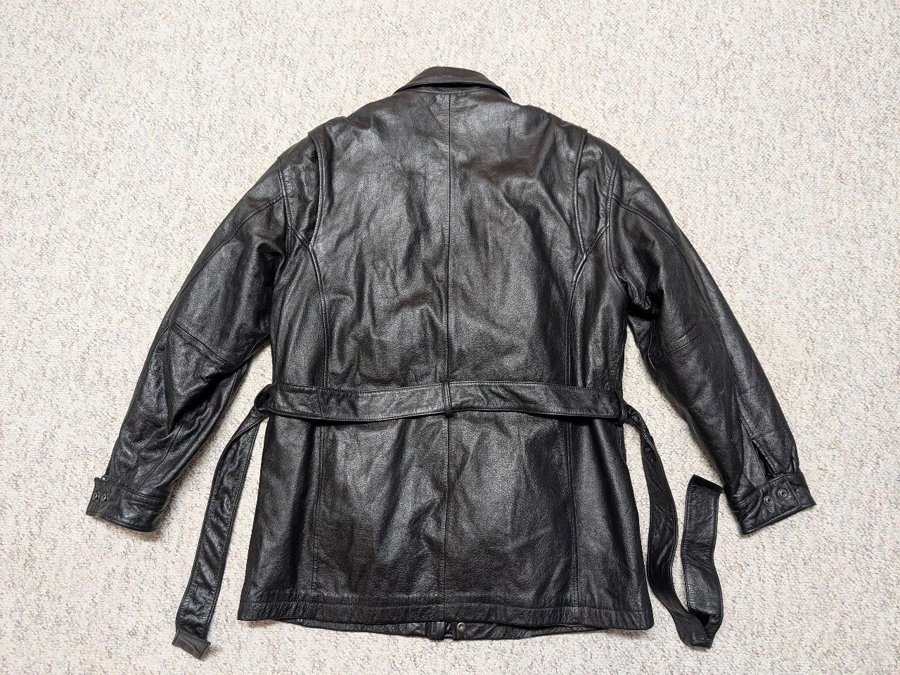 Y2K vintage WILSONS black leather BELTED car coat L jacket 1990s (44)