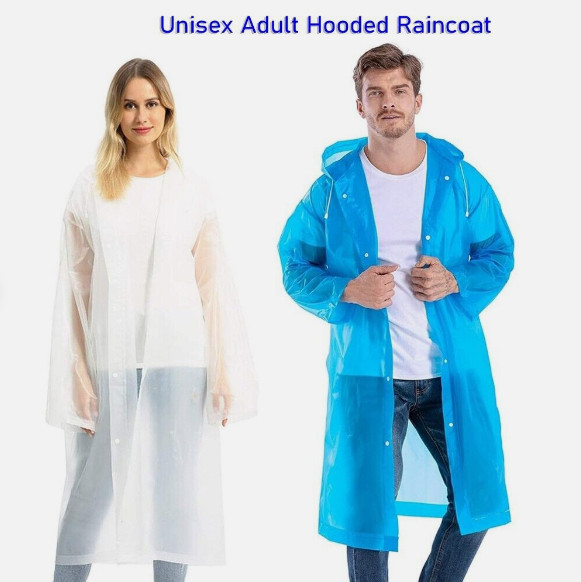 Unisex Adult Waterproof Raincoat Rain Coat Hooded Jacket Poncho Rainwear Camping