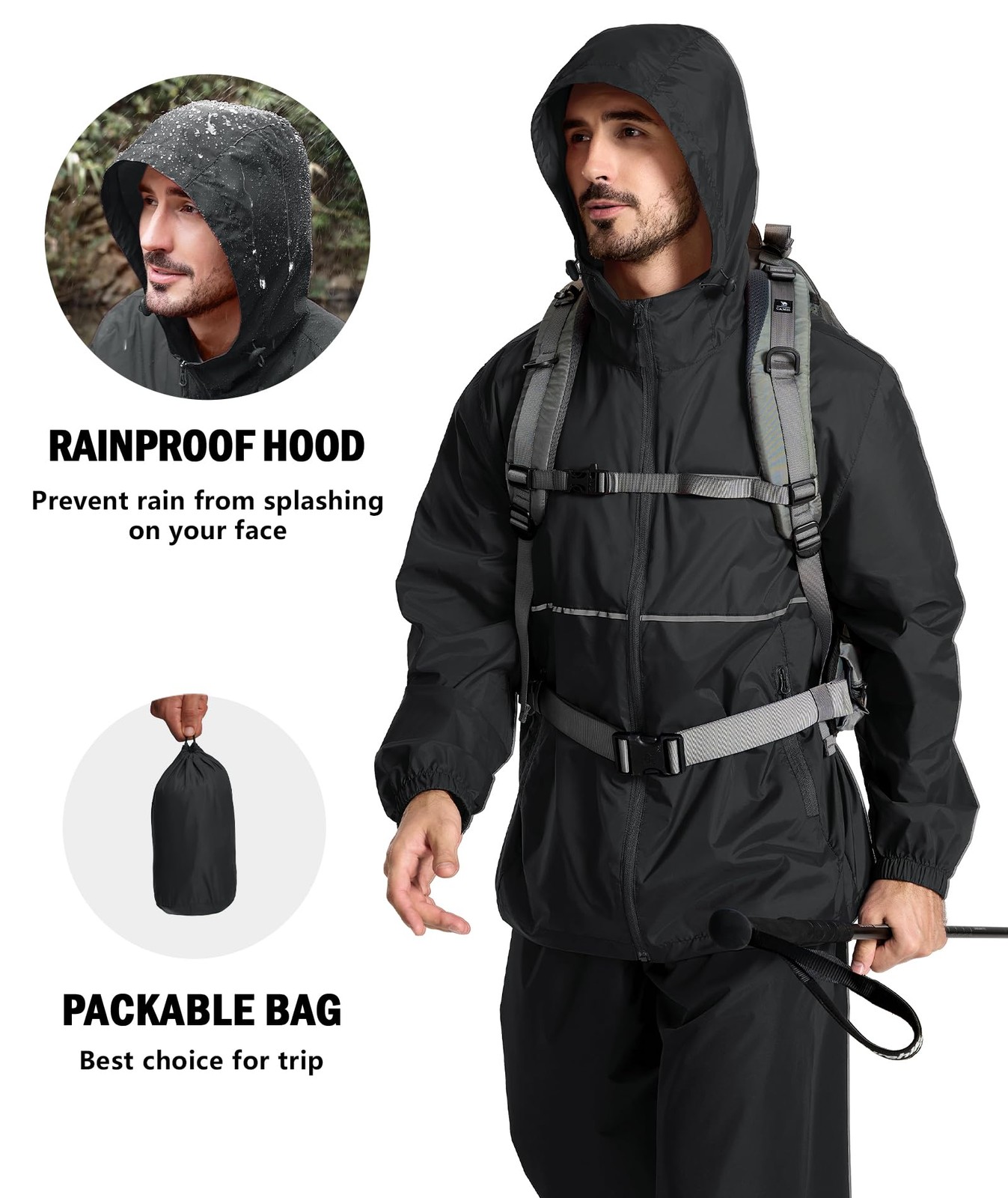 Mens Rain Jacket Waterproof With Hood Lightweight Raincoat Golf Hiking Camp