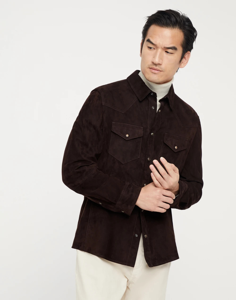 Mens Brown Shirt Jacket Pure Suede Jacket All Size S M L XL XXL 3XL 4XL 5XL 6XL