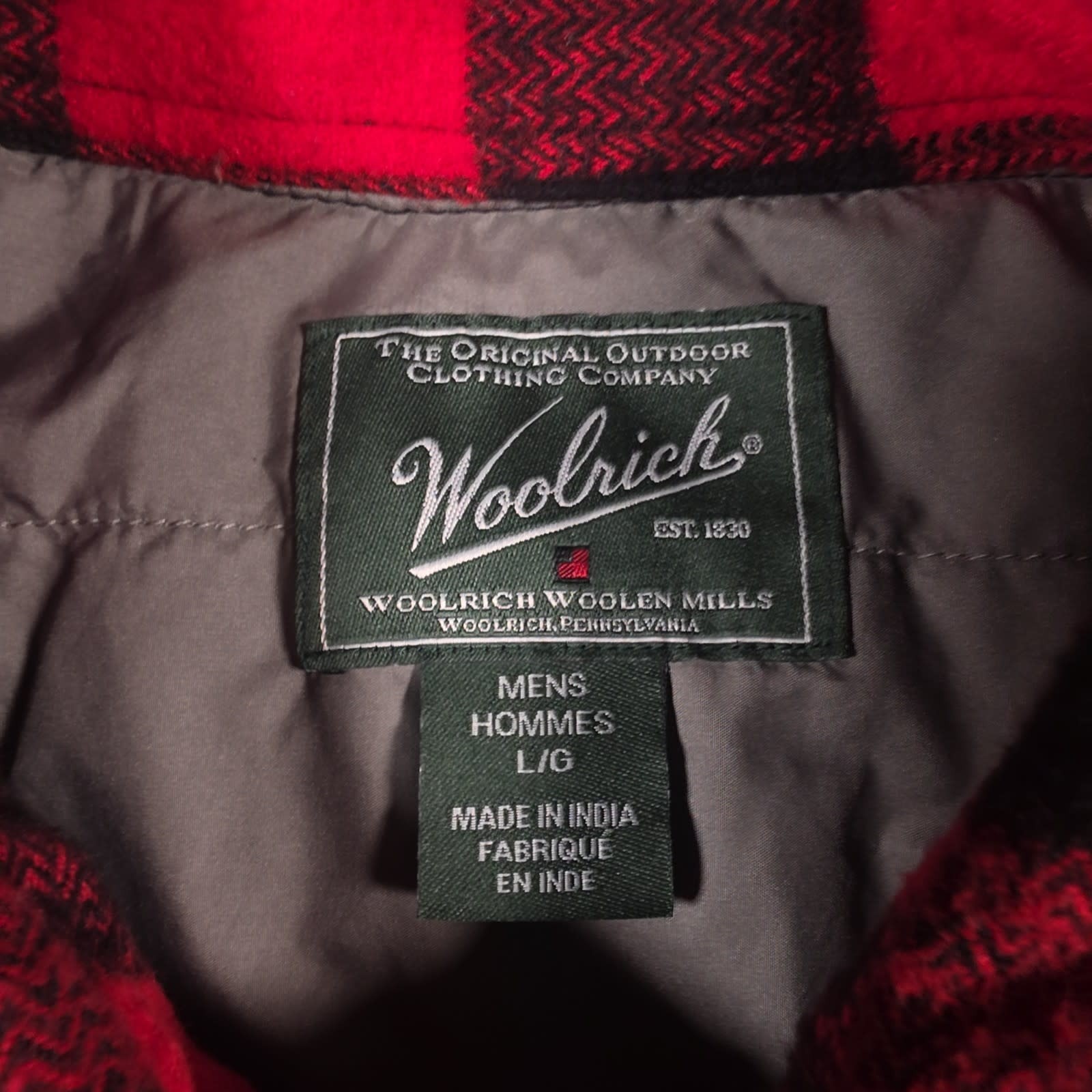 Woolrich Flannel Shirt Jacket Mens L Red Buffalo Plaid Lined Snap Shacket