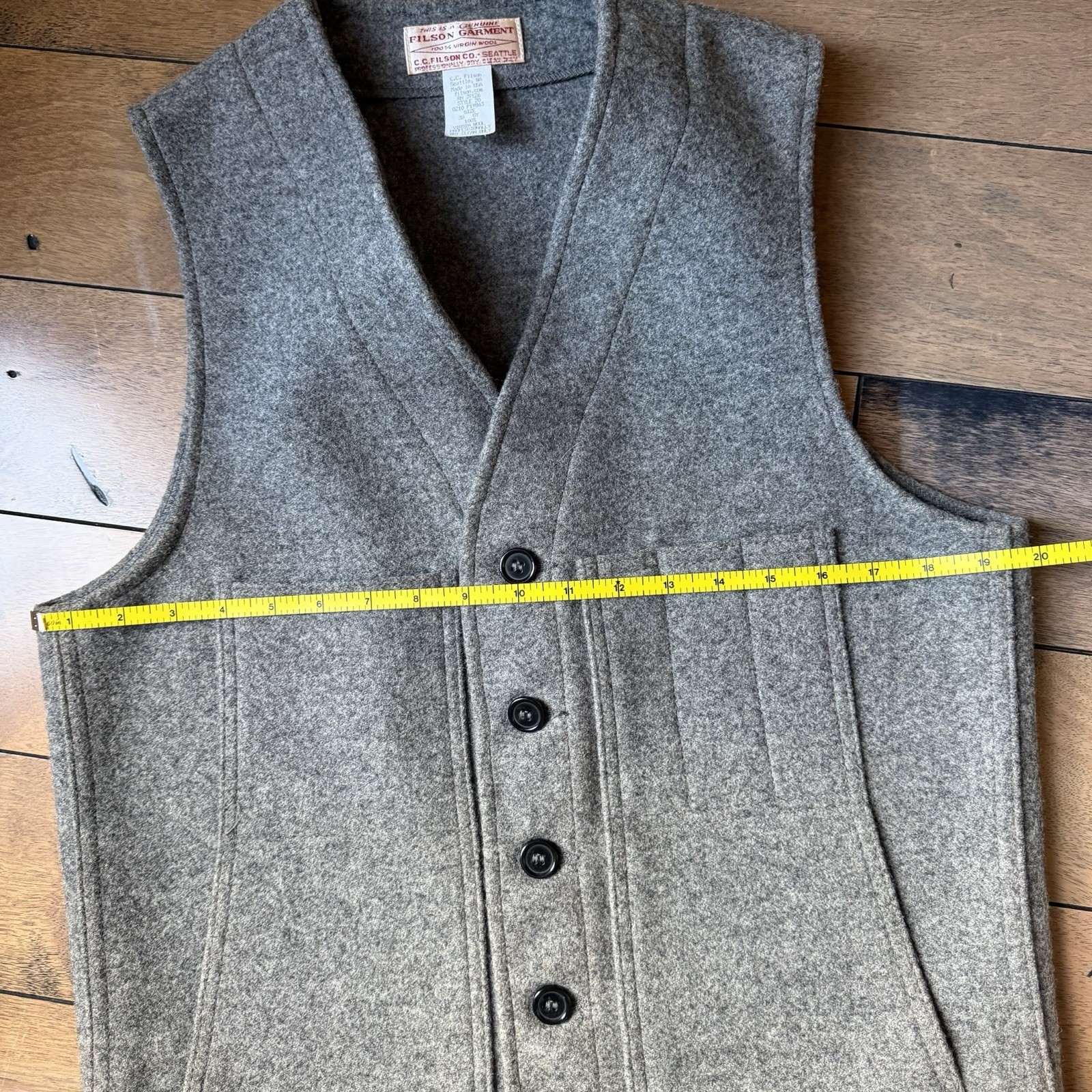 Vintage Filson Mackinaw Wool Cruiser Vest Mens Size 38 Gray Style 20 USA Made