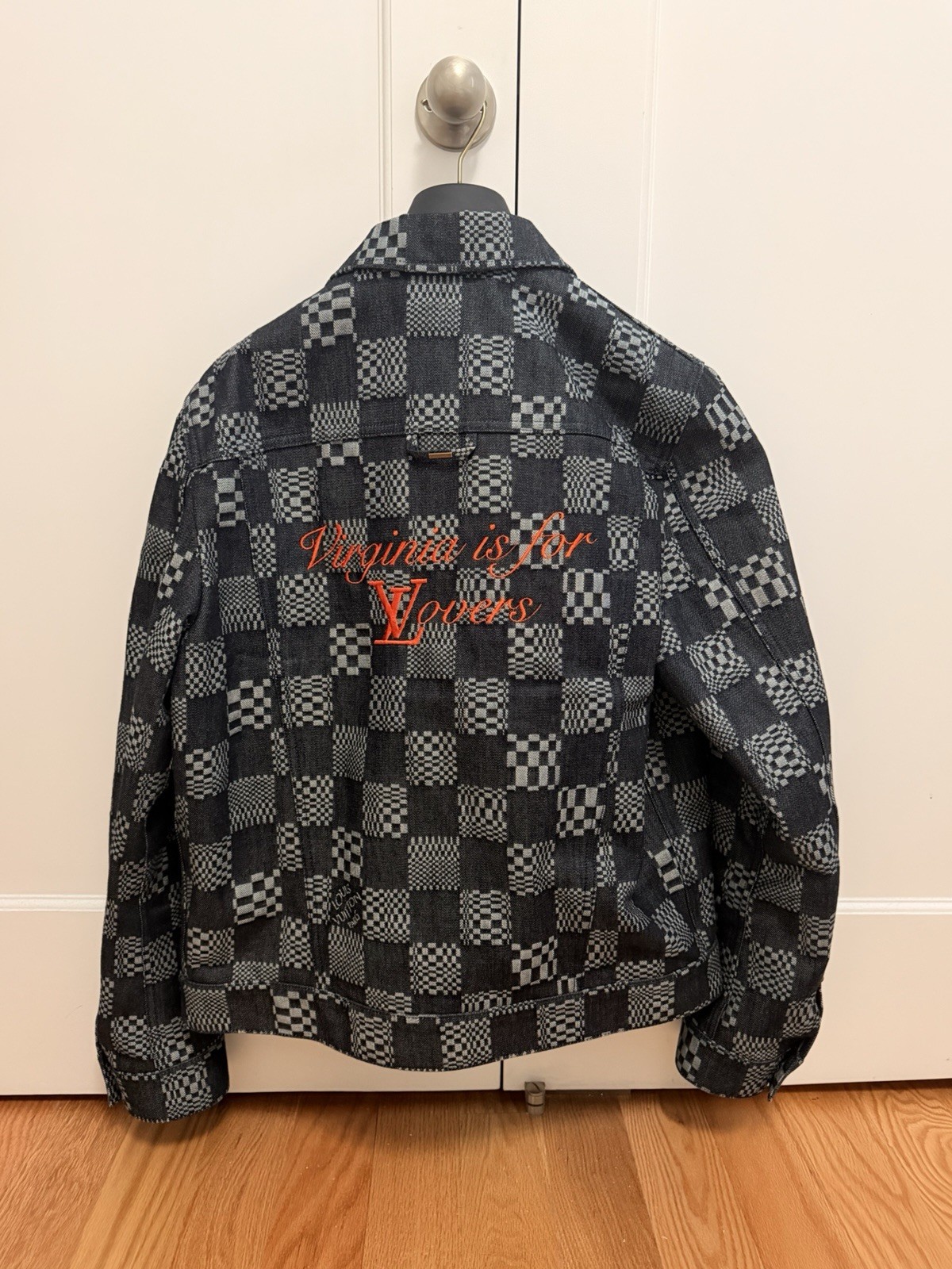 Louis Vuitton Damier Check Jean Jacket Gray/Black Embroidered Back Mens M