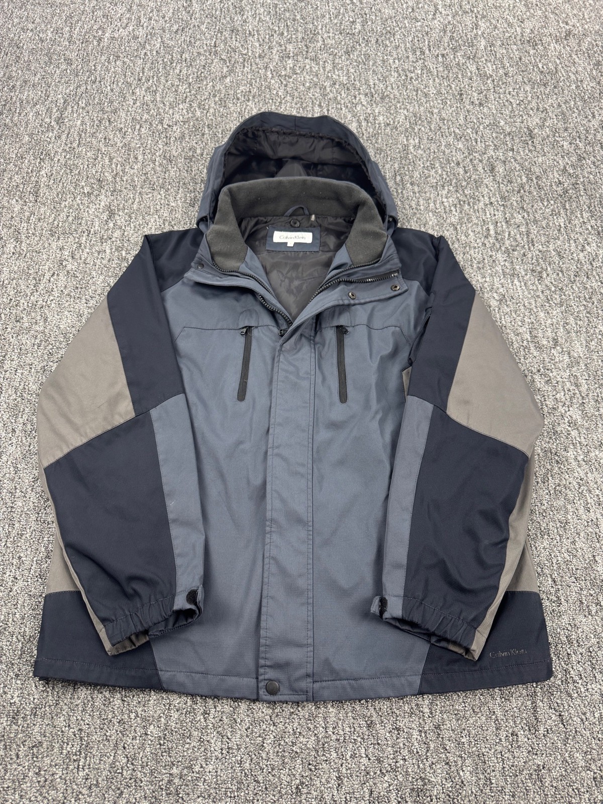 Calvin Klein Jacket Men Large Colorblock Hooded Softshell Windbreaker Ski Coat