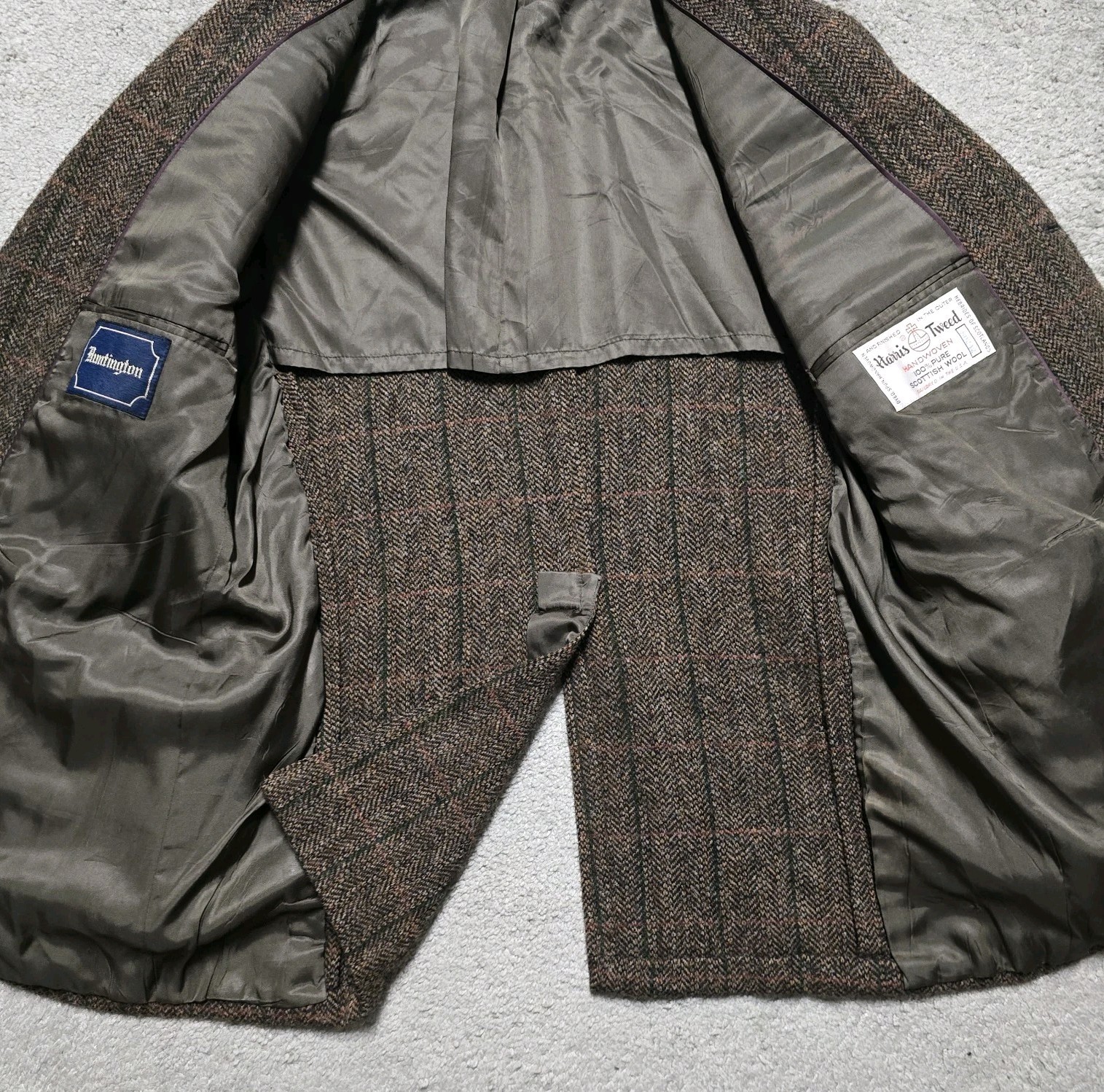 VTG Harris Tweed Blazer Mens 42R Scottish Wool Handwoven Brown Herringbone Check
