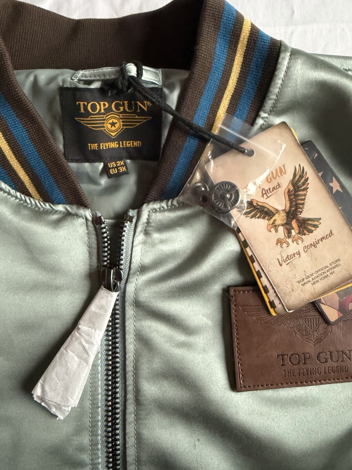 Top Gun Satin Eagle Varsity BomberJacket In Light Blue Men’s US 2XL