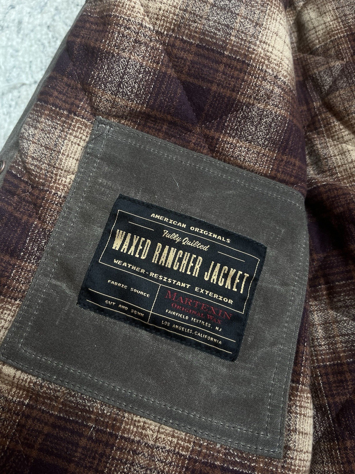 NWOT Flint And Tinder Flannel-Lined Quilted Waxed Rancher Jacket Dark Oak Size L