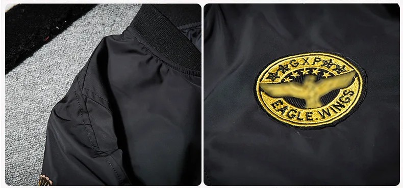 Luxury Men’s Eagle Wings Embroidery Bomber Jacket Hip Hop Streetwear Pilot Coat