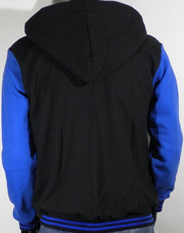 Black Varsity full Wool Letterman Hoodie Royal blue wool Sleeves XS-4XL