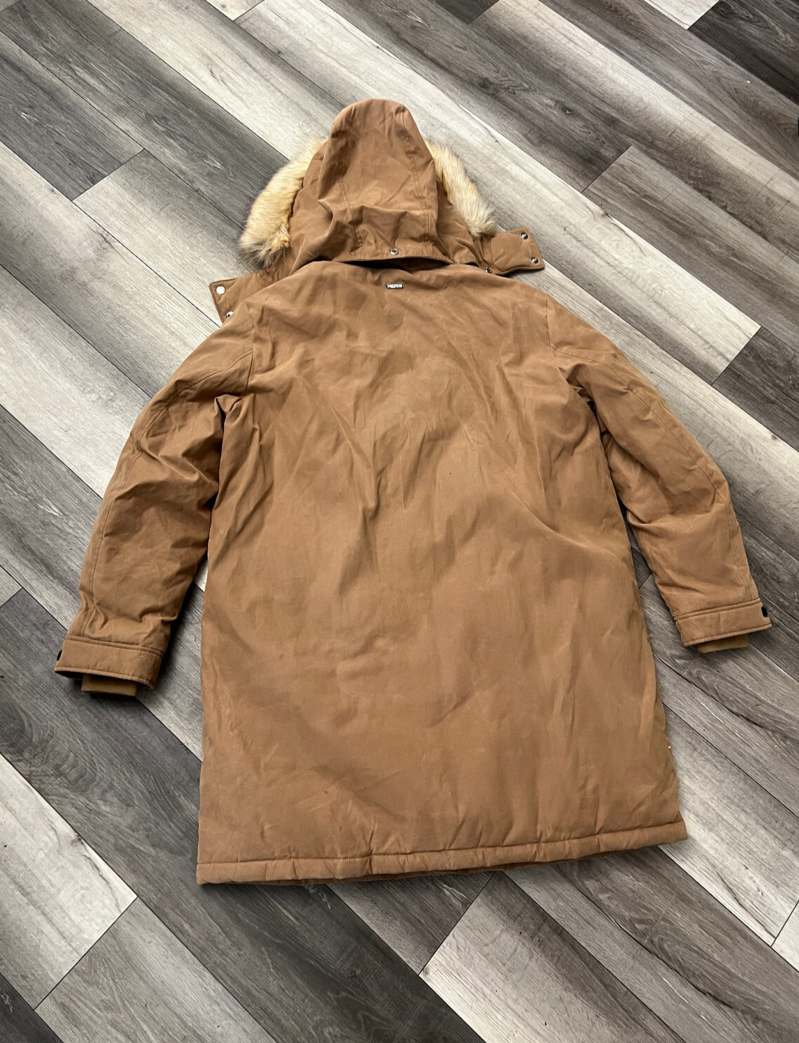 Michael Kors Mens Faux Fur Trim Hooded Parka Coat Jacket Dark Camel Brown XL