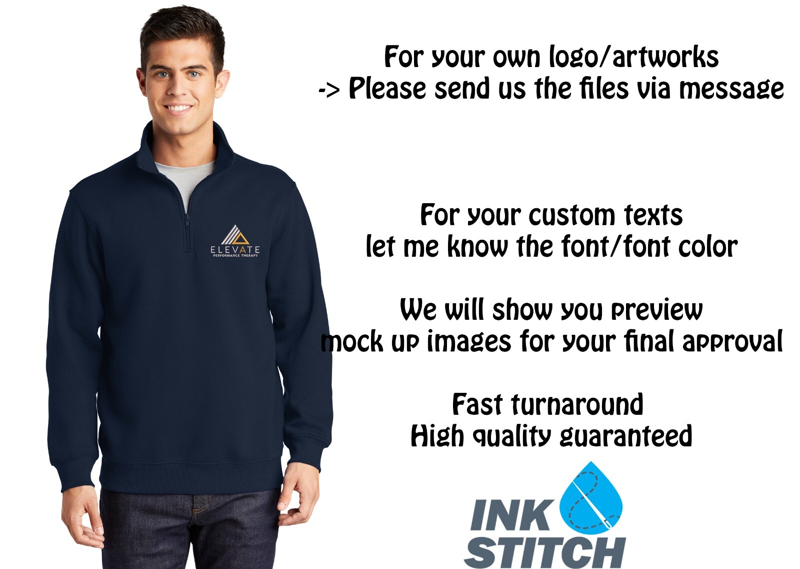 Ink Stitch Design Your Own Custom Logo Texts Stitching Unisex Quarter Zip