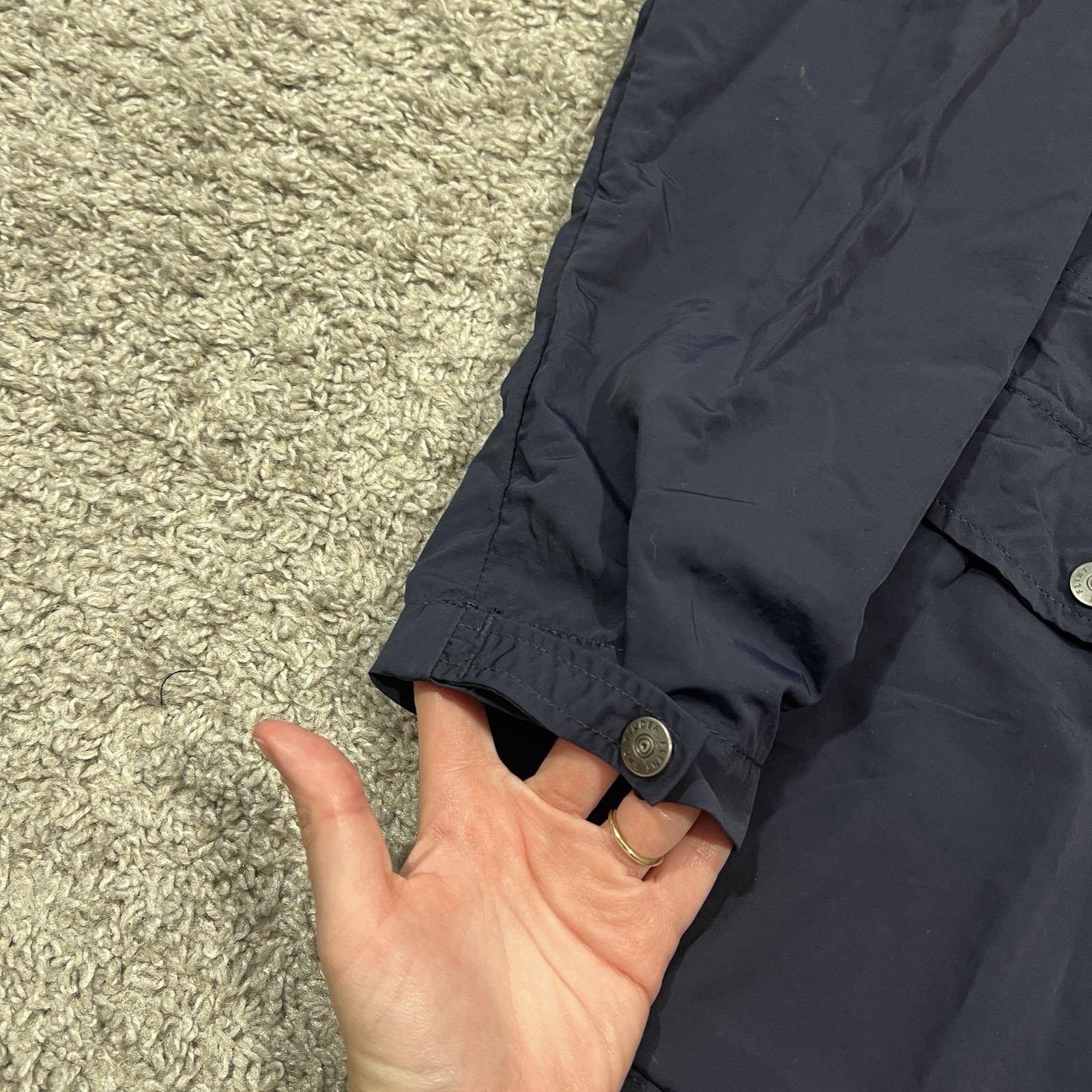 Huckberry Flint and Tinder Navy Blue Ridge Shell Jacket Hood Men’s Size Large
