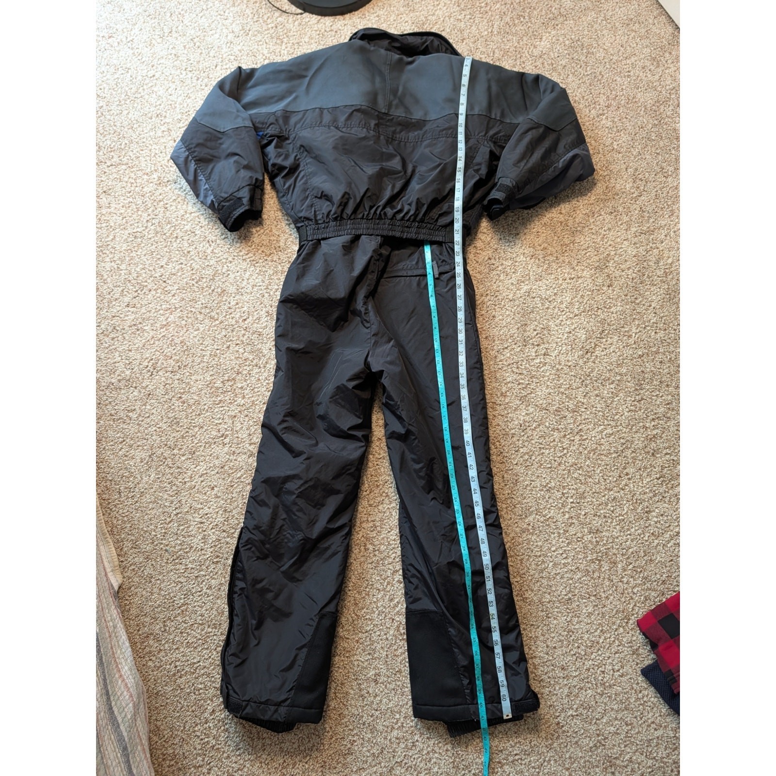 Columbia Vintage 1Pc Ski Suit Mens S Black Blue Trim Belted One Piece Snowsuit