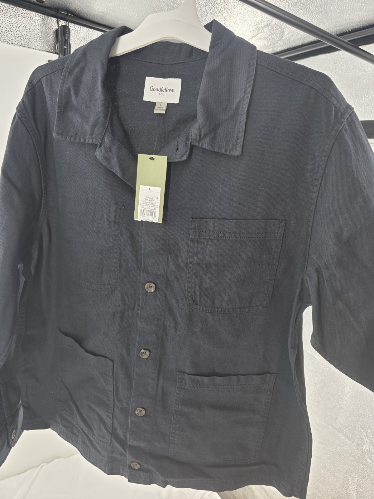 Goodfellow & Co Men’s Black Chore Coat Jacket L Button Front Spread Collar 46″